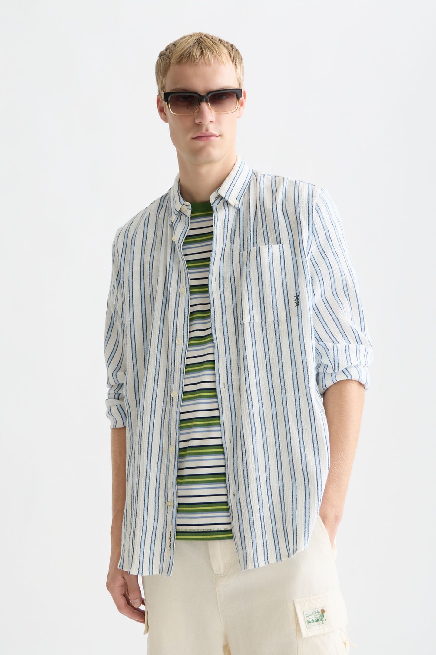 STRIPED CRINKLE STRUCTURE REGULARFIT SHIRT WHITE/PASTEL 1