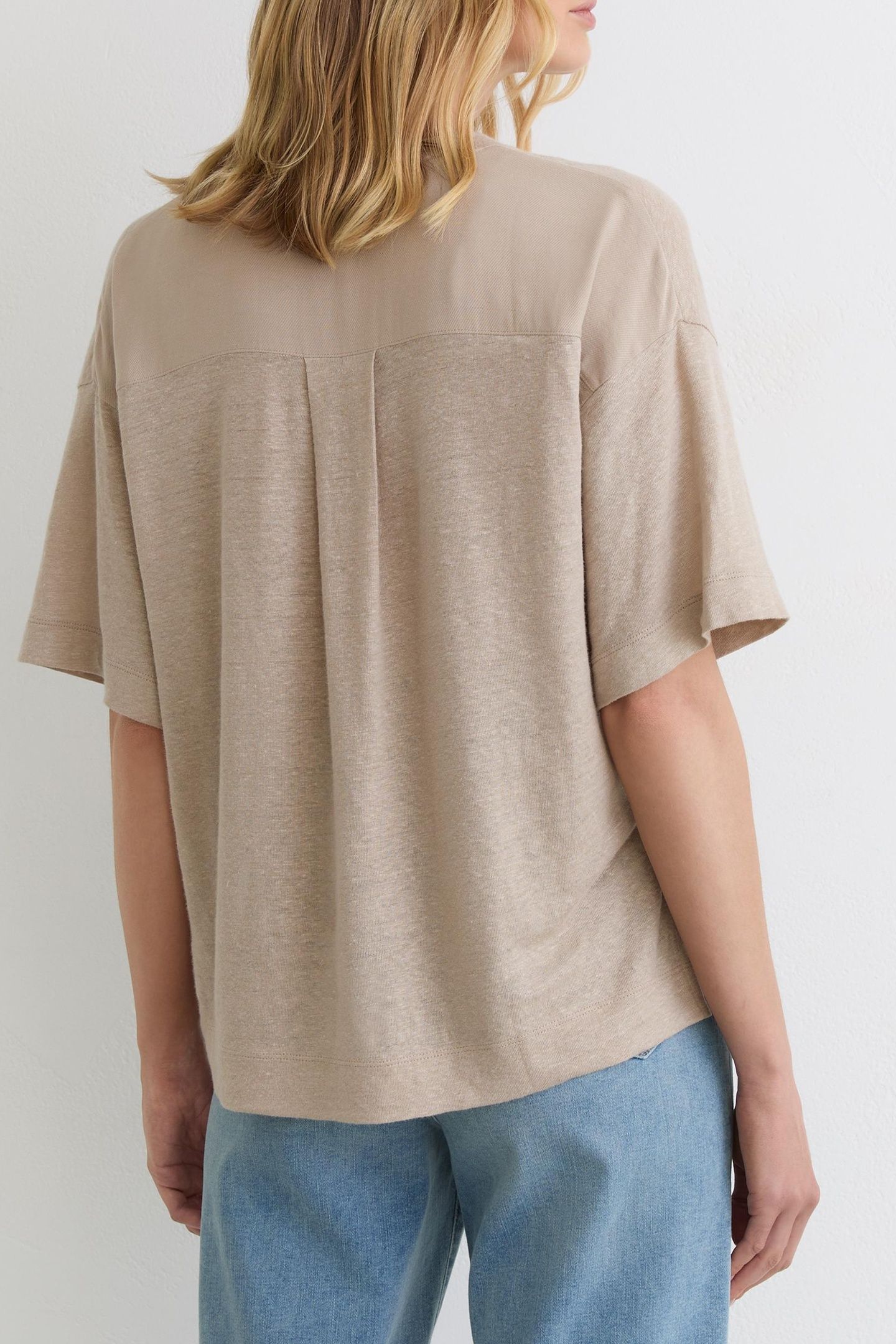 RELAXED V NECK LINEN TEE STONE NEUTRAL 2