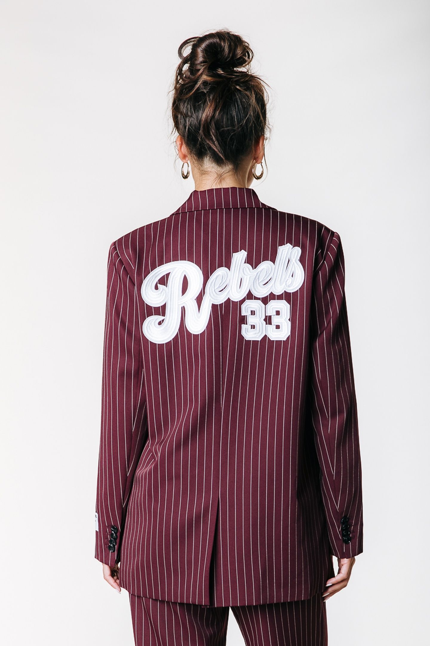 JESRA PINSTRIPE SINGLE BREASTED BLAZER MERLOT RED 4