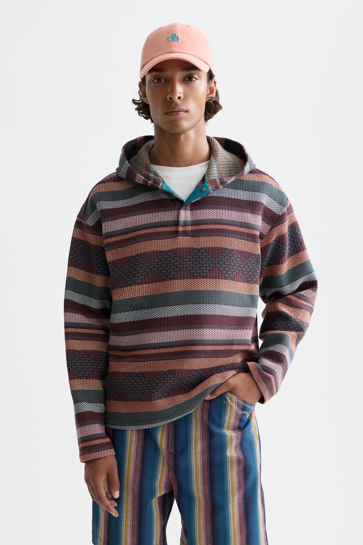JACQUARD RELAXED-FIT HOODIE NAVY 1