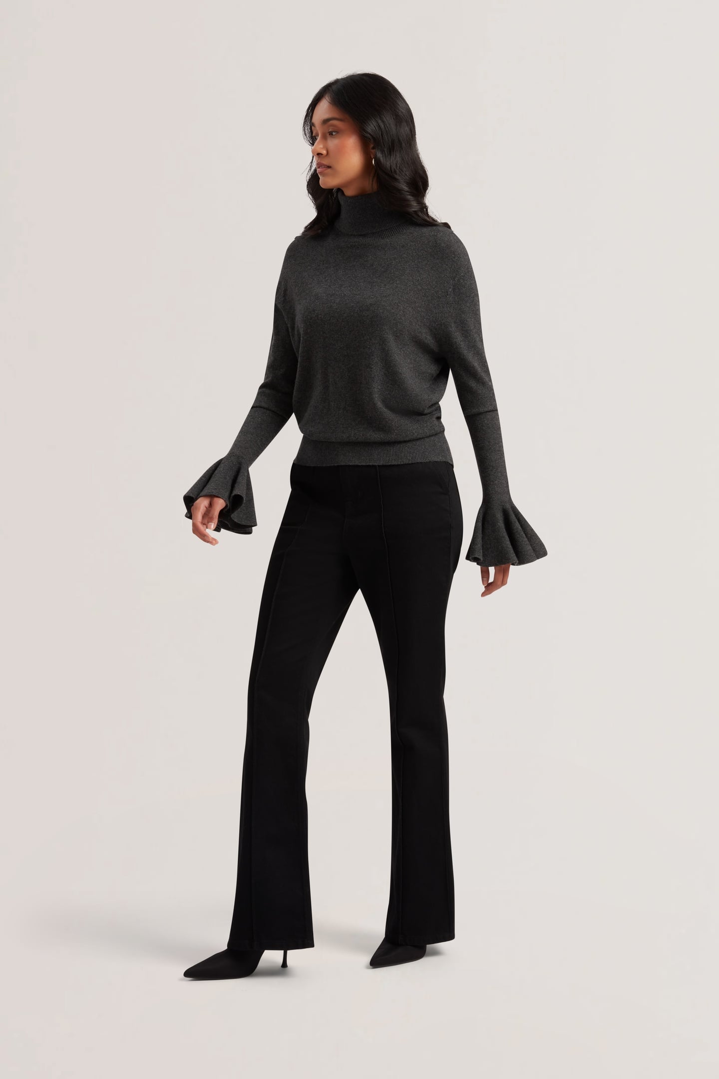 TAMSENN ROLL NECK FLUTED SLEEVE SWEATER GREY 4