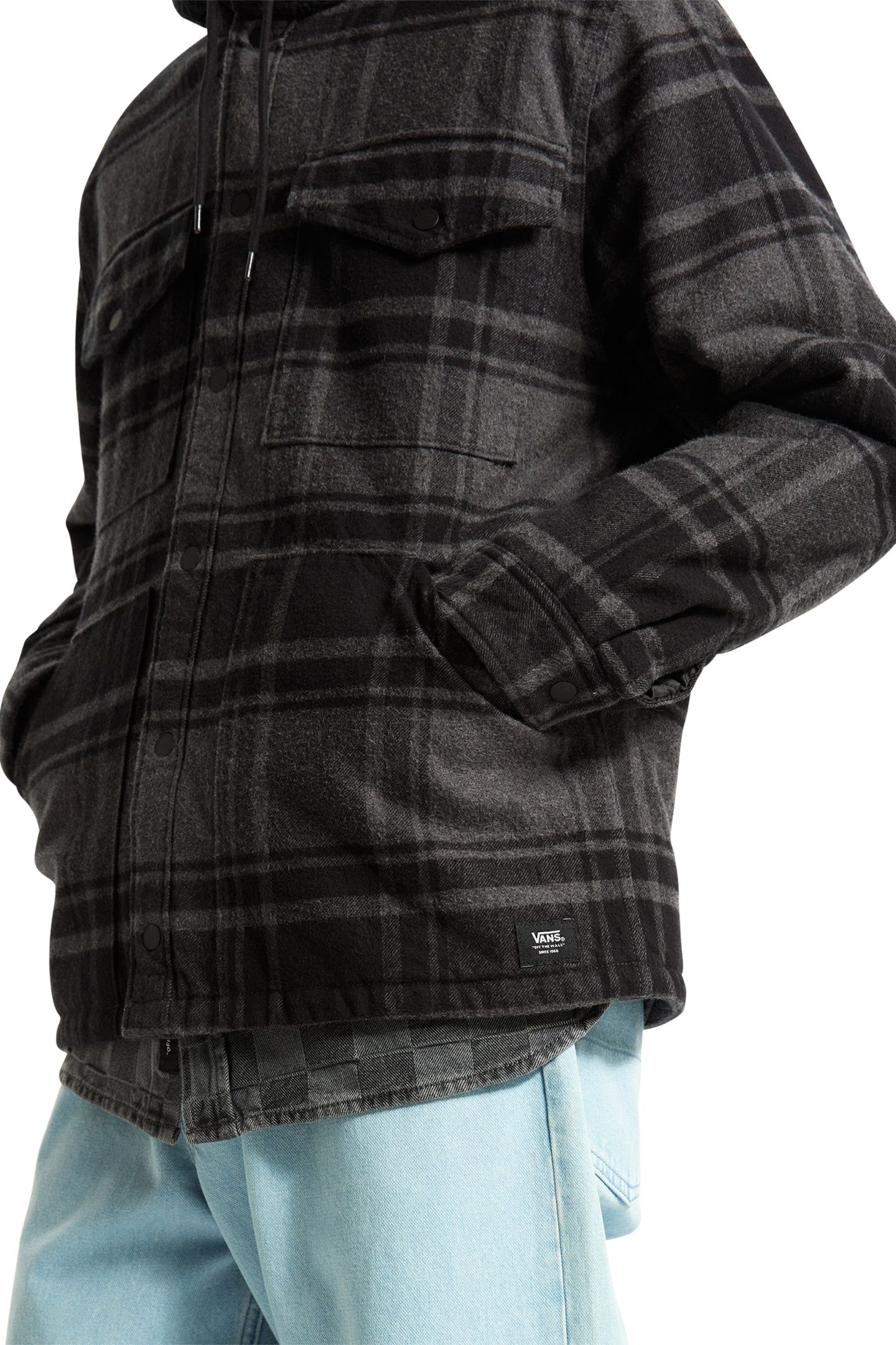 PIEDMONT HOODED PLAID SHACKET BLACK/ASPHALT HEATHER 6