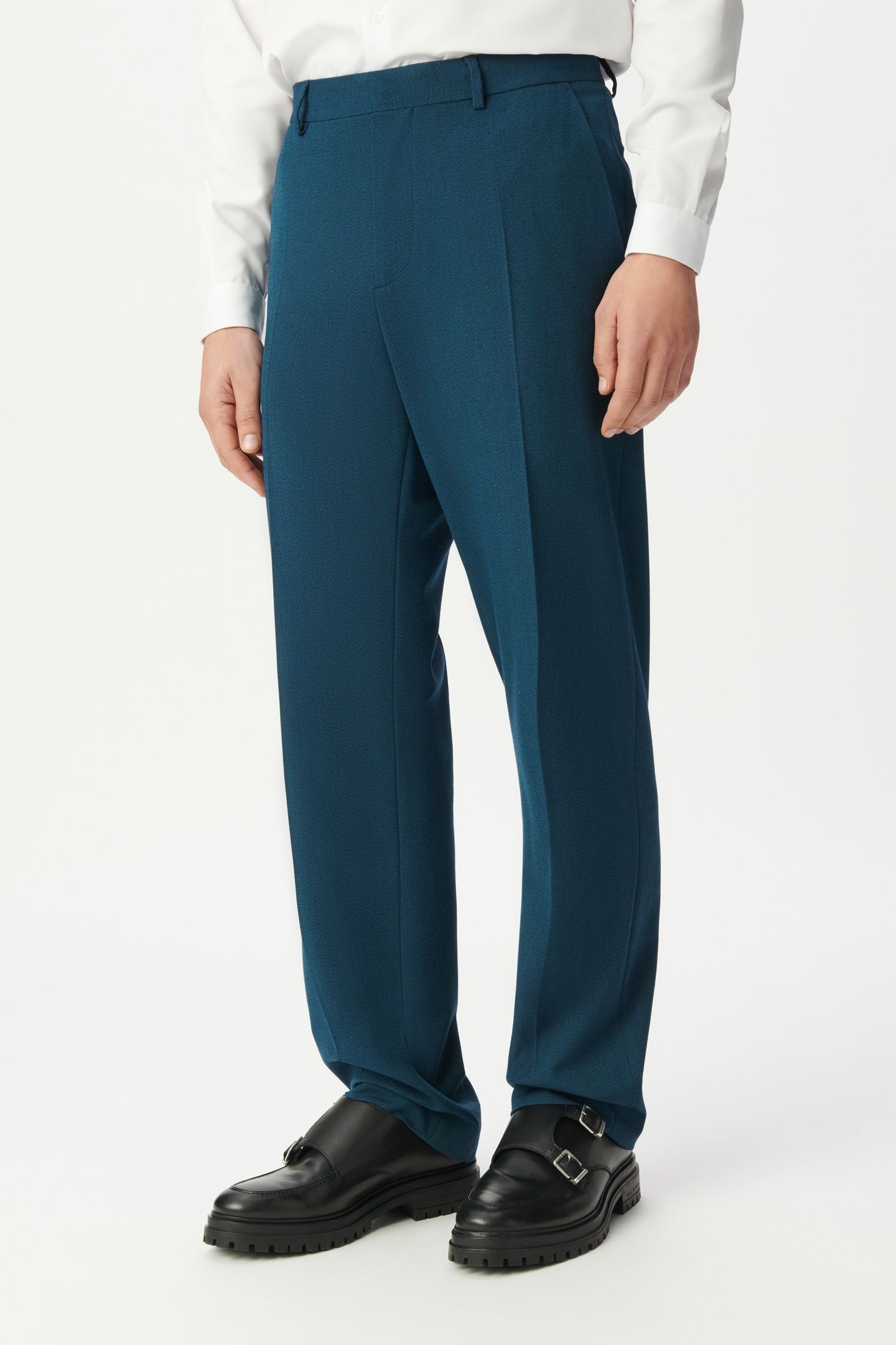 BLUE SEMI-PLAIN SUIT TROUSERS 1