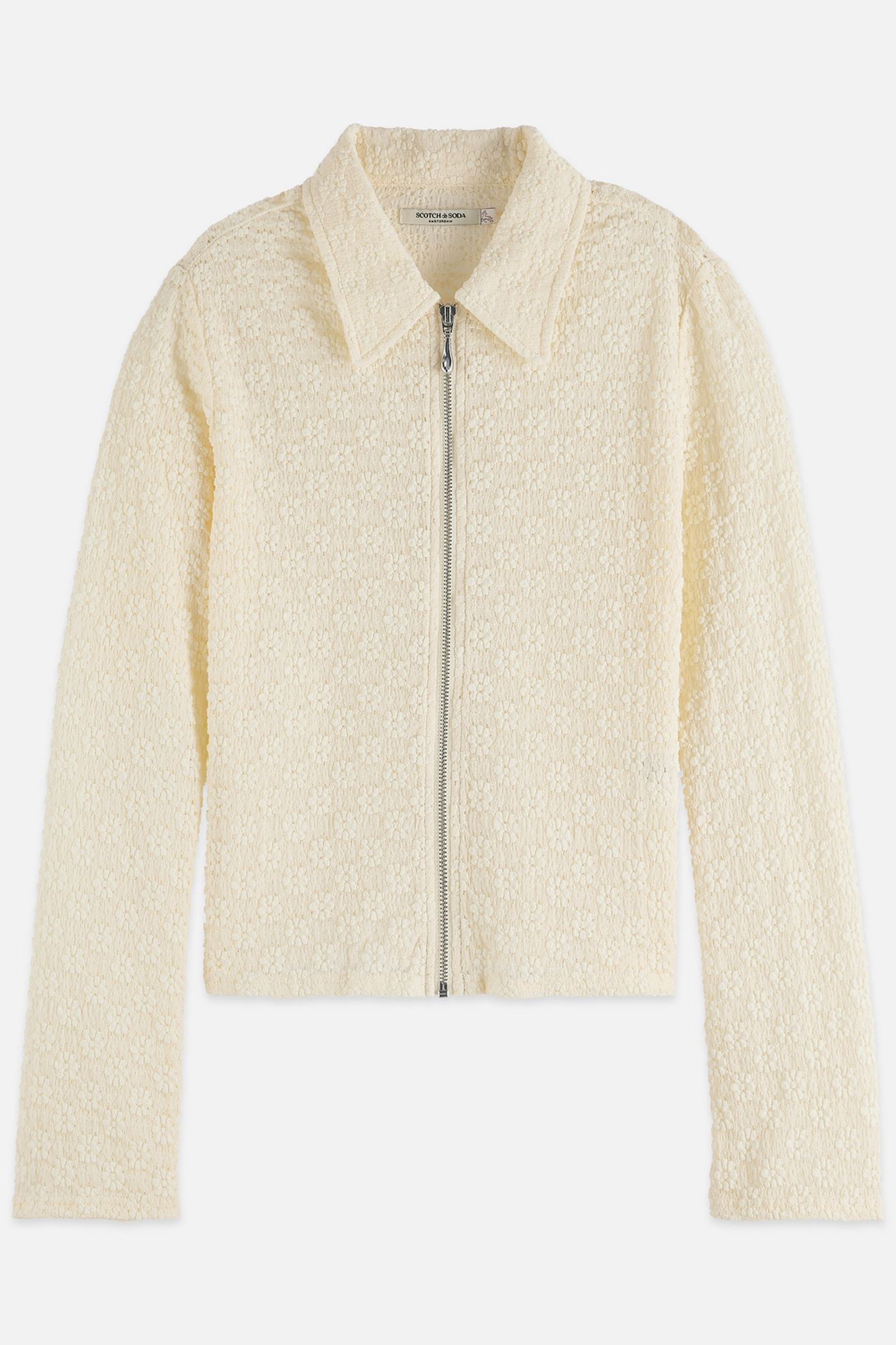 ZIP THROUGH OPEN STRUCTURE LONG SLEEVE T-SHIRT EGGNOG 1