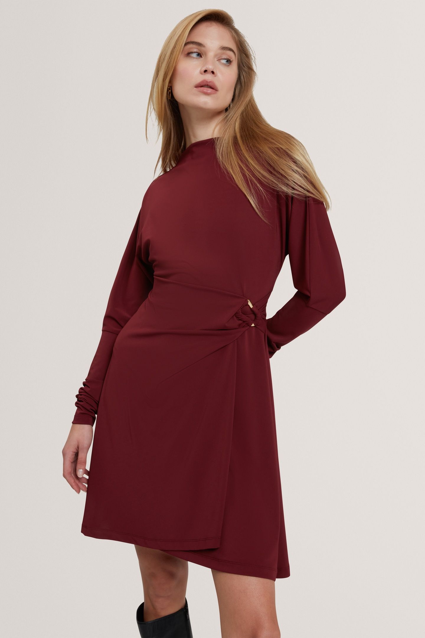 WRAP JERSEY MINI DRESS OXBLOOD 1