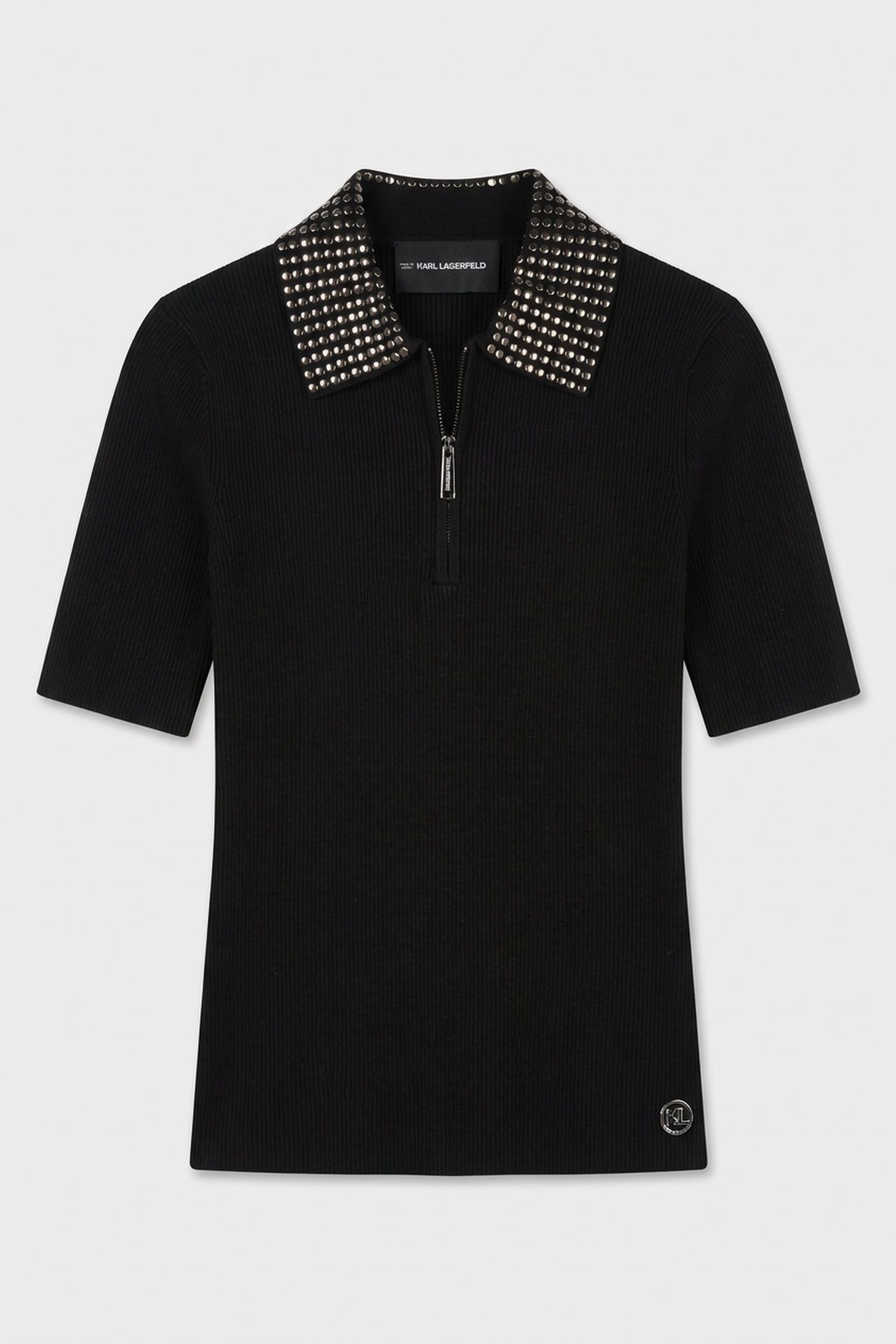 STUD DETAIL COLLAR KNIT POLO BLACK 3