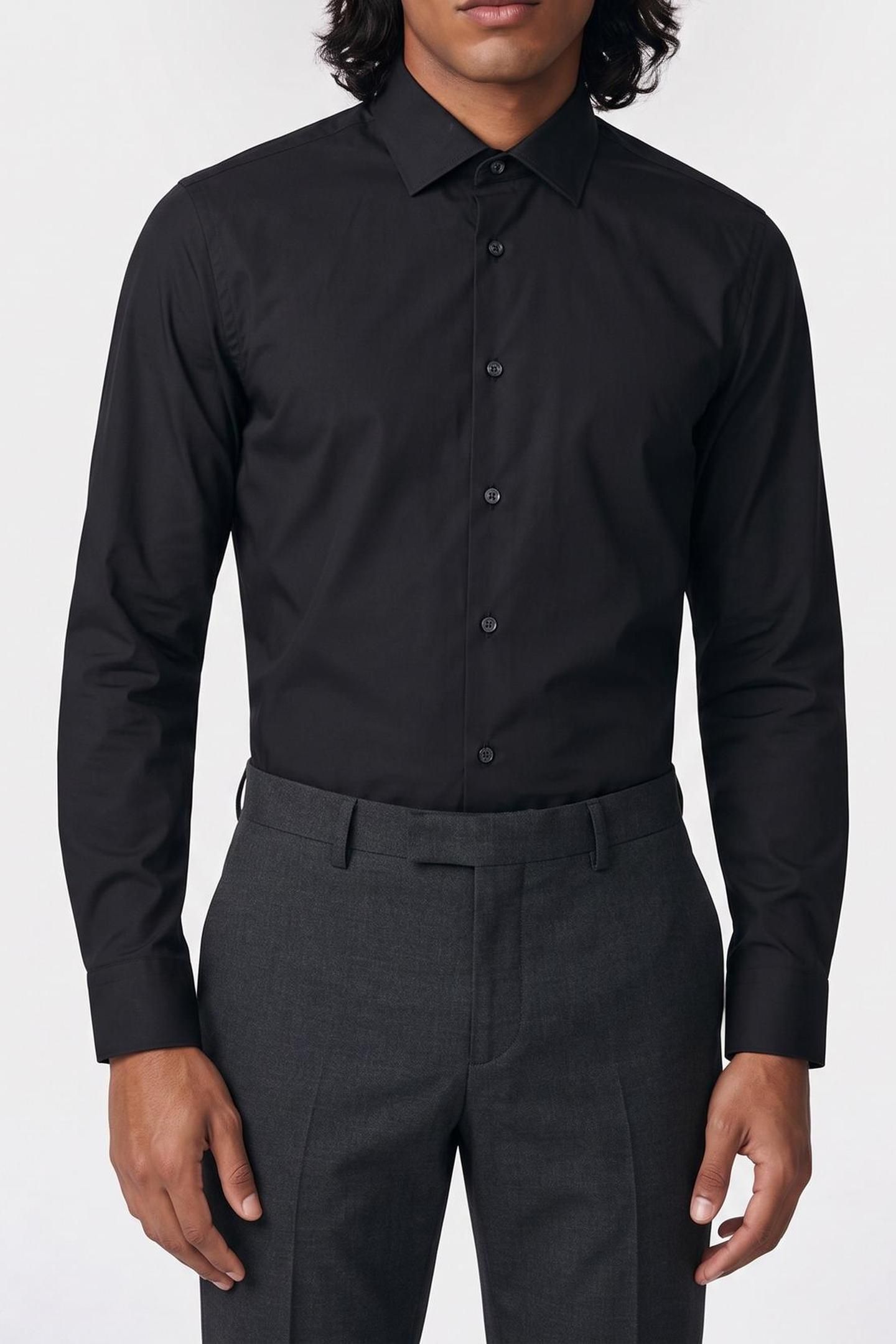 SLIM ESSENTIAL POPLIN SHIRT BLACK 1
