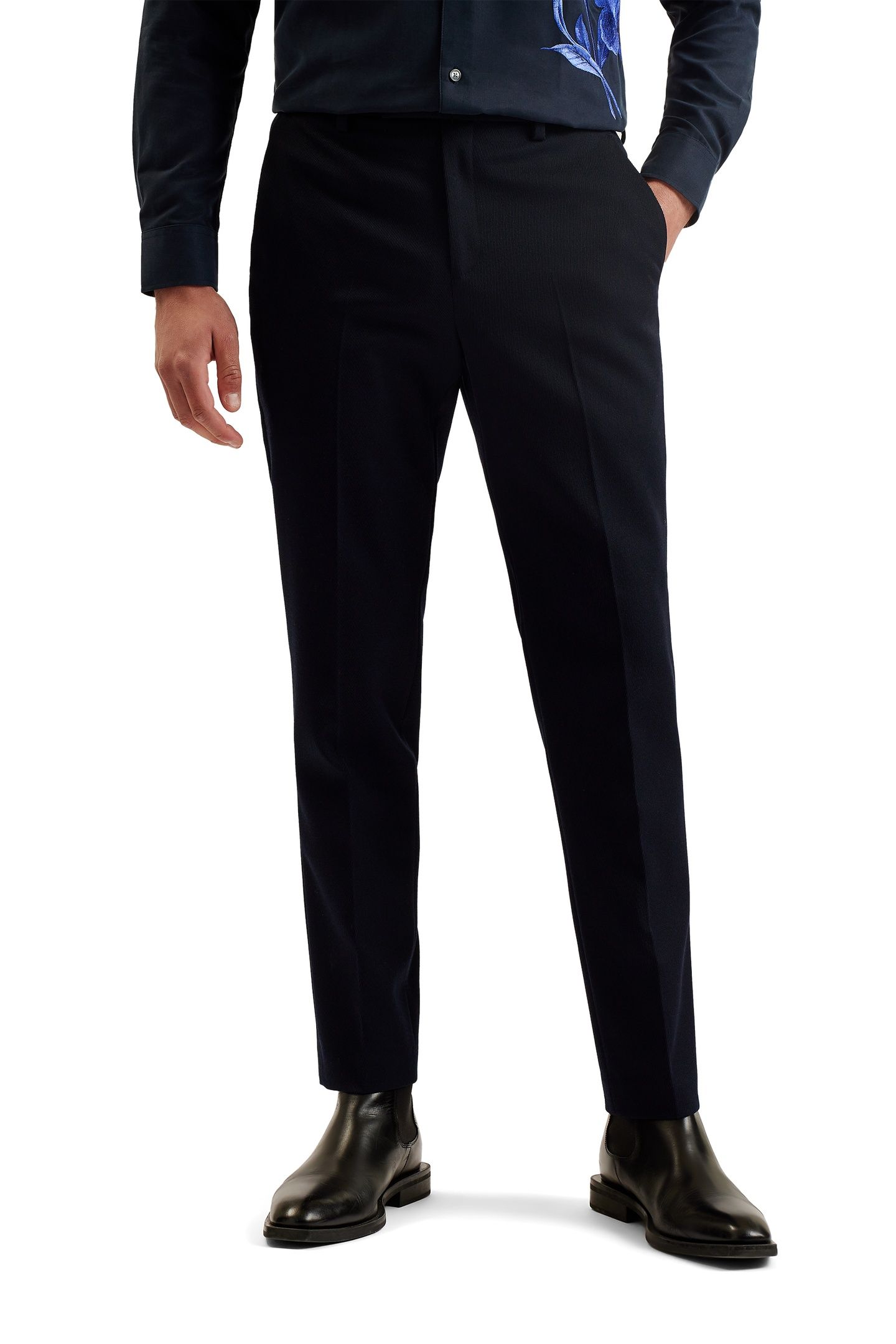 NALFANT TWILL SMART SLIM TAILORED TROUSERS NAVY 1