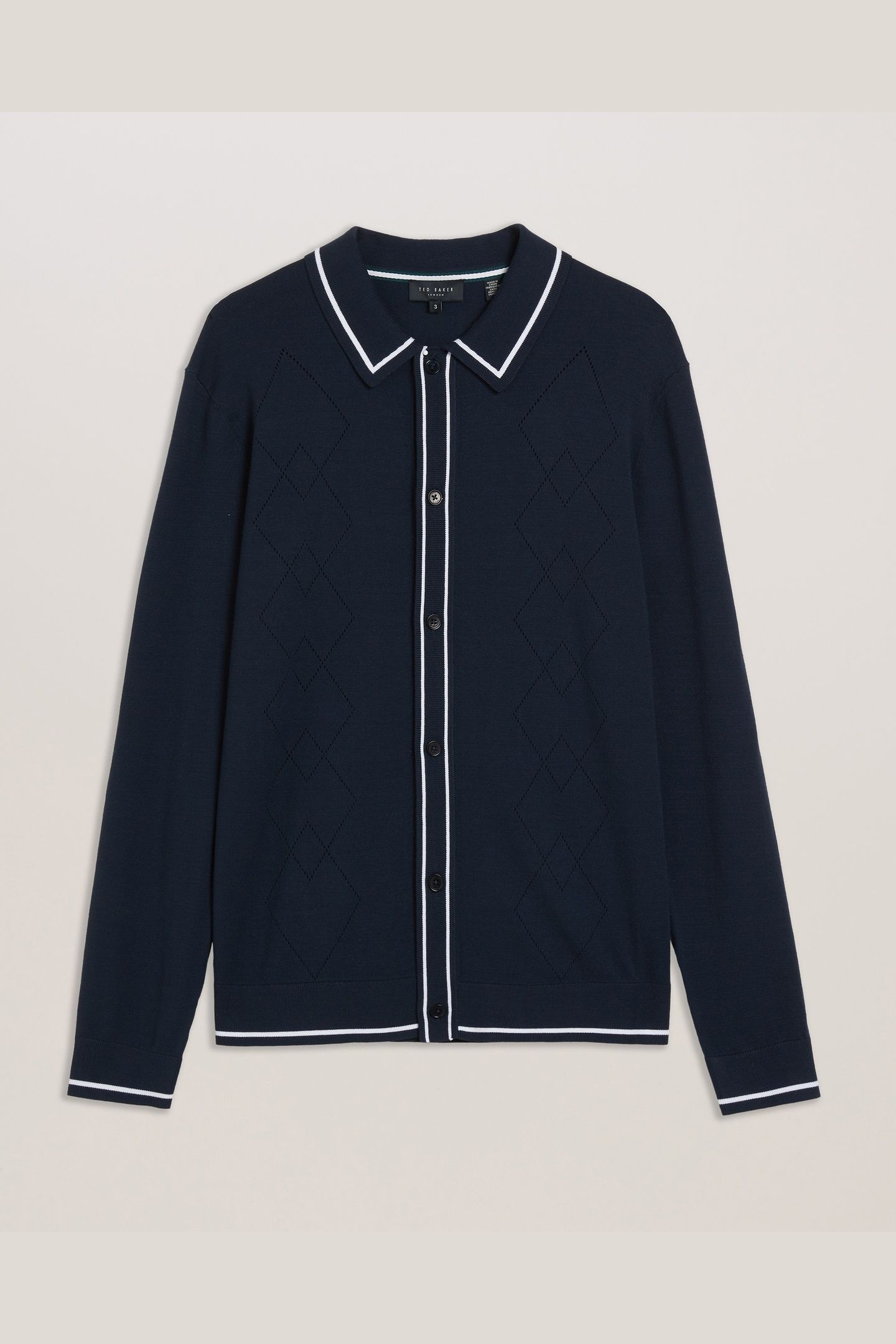 ELMDON LS DIAMOND BUTTON THROUGH SHIRT NAVY 3
