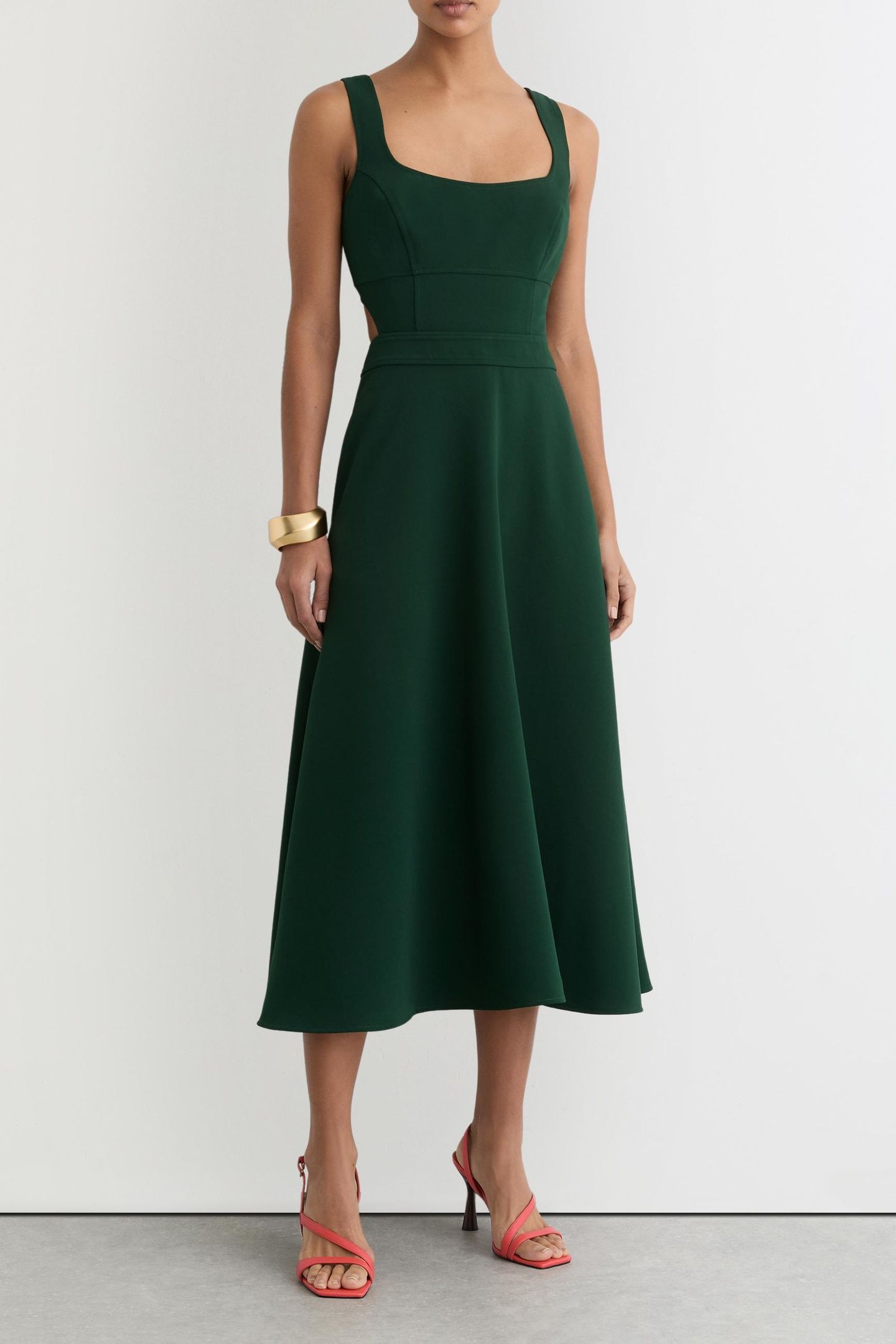 WAISTED MIDI DRESS GREEN 1