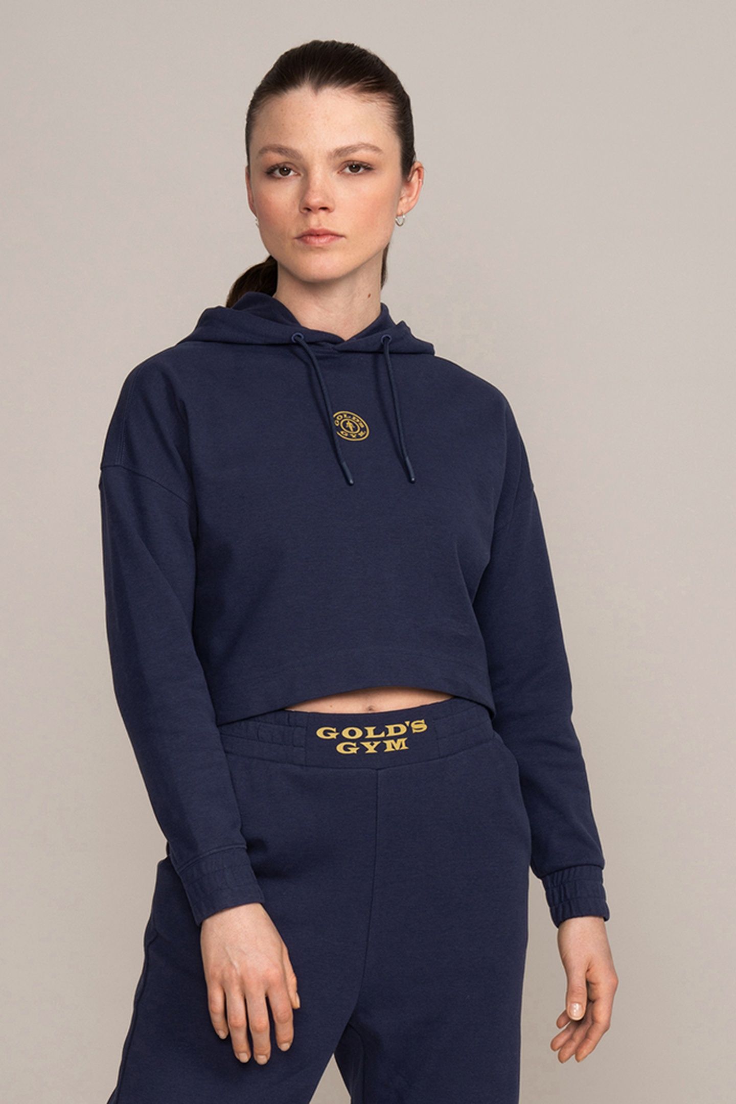 LADIES CROPPED HOODIE RUBBER PRINT NAVY 1