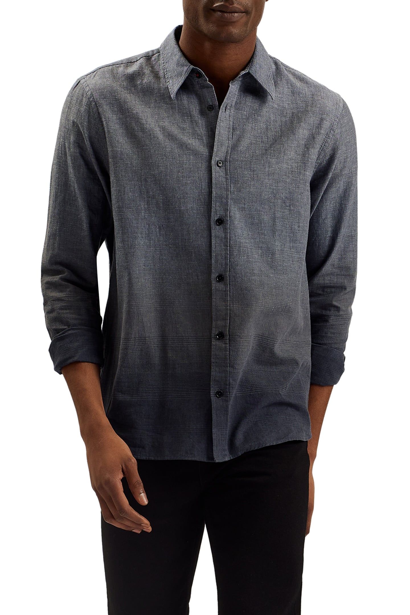 ACKLEY LS REGULAR OMBRE PRINT SHIRT BLACK 1