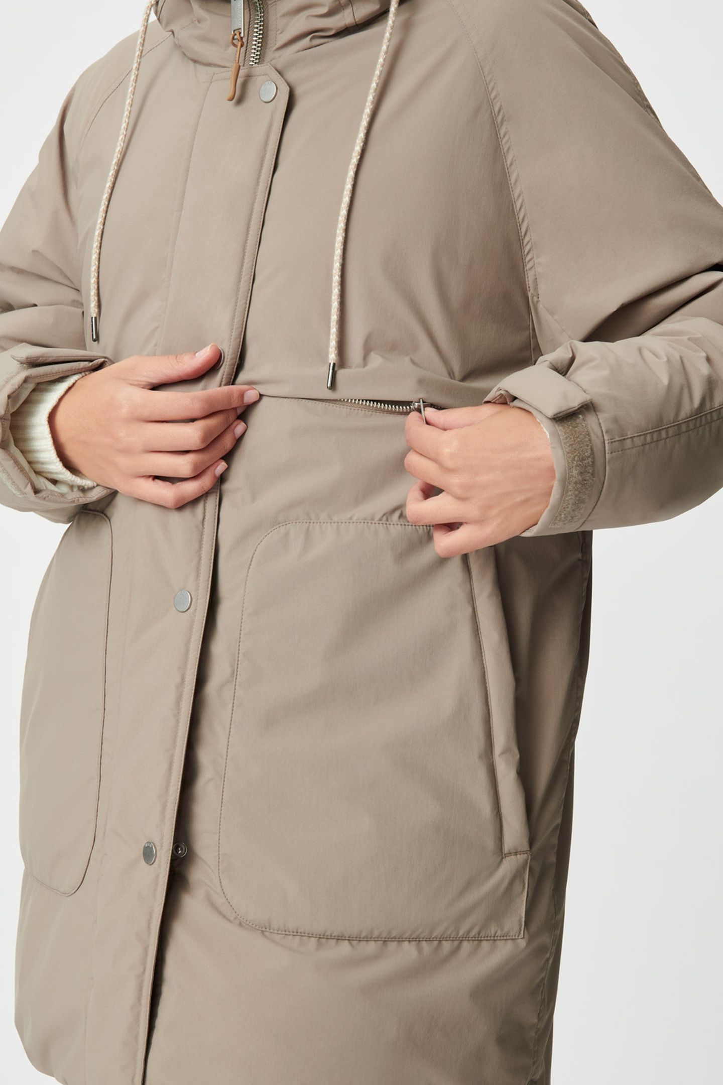 BEIGE PADDED JACKET WITH FUR-LINED HOOD 7