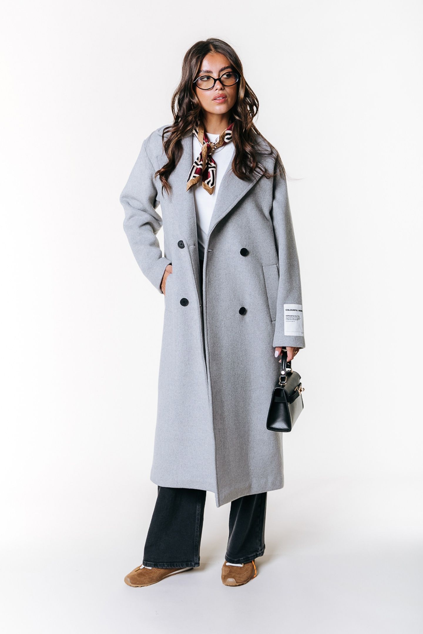 ZANIA DOUBLE BREASTED WOOL LONG COAT LIGHT GREY MELANGE 2