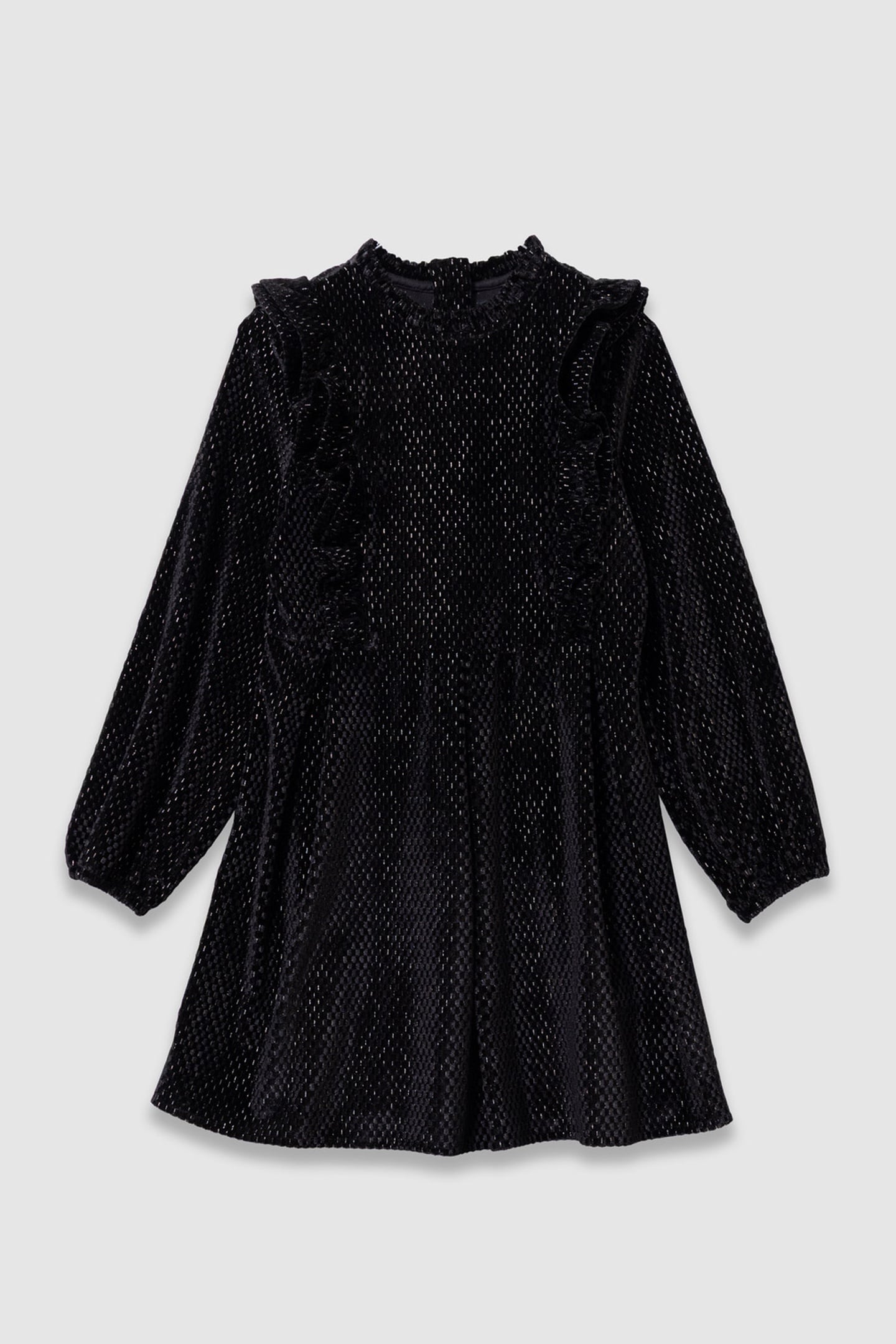 GIRL'S BLACK VELVET DRESS WITH RUFFLE DETAIL 1