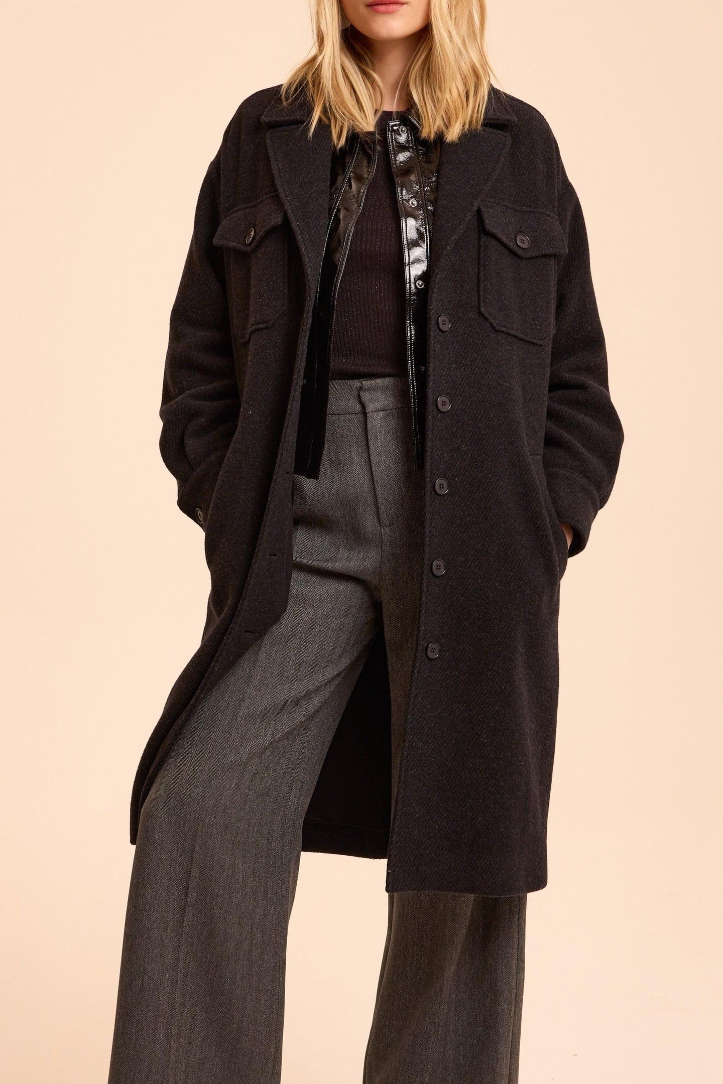 GREY OVERSHIRT-STYLE LONG COAT 1