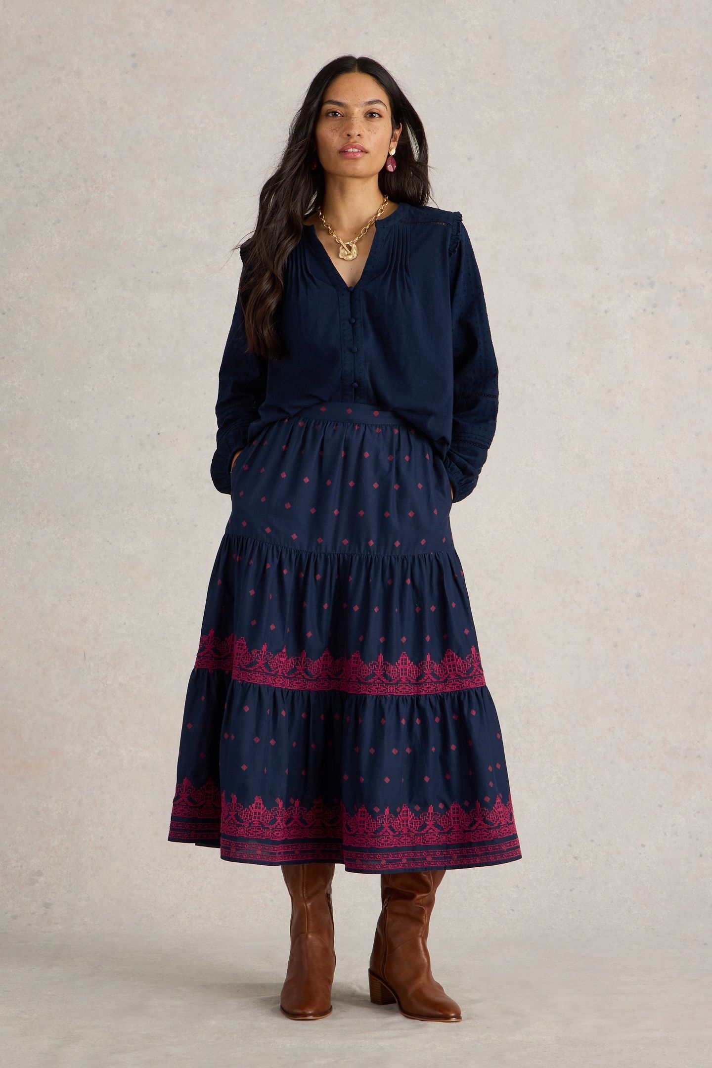 POLLY EMBROIDERED SKIRT NAVY MULTI 2