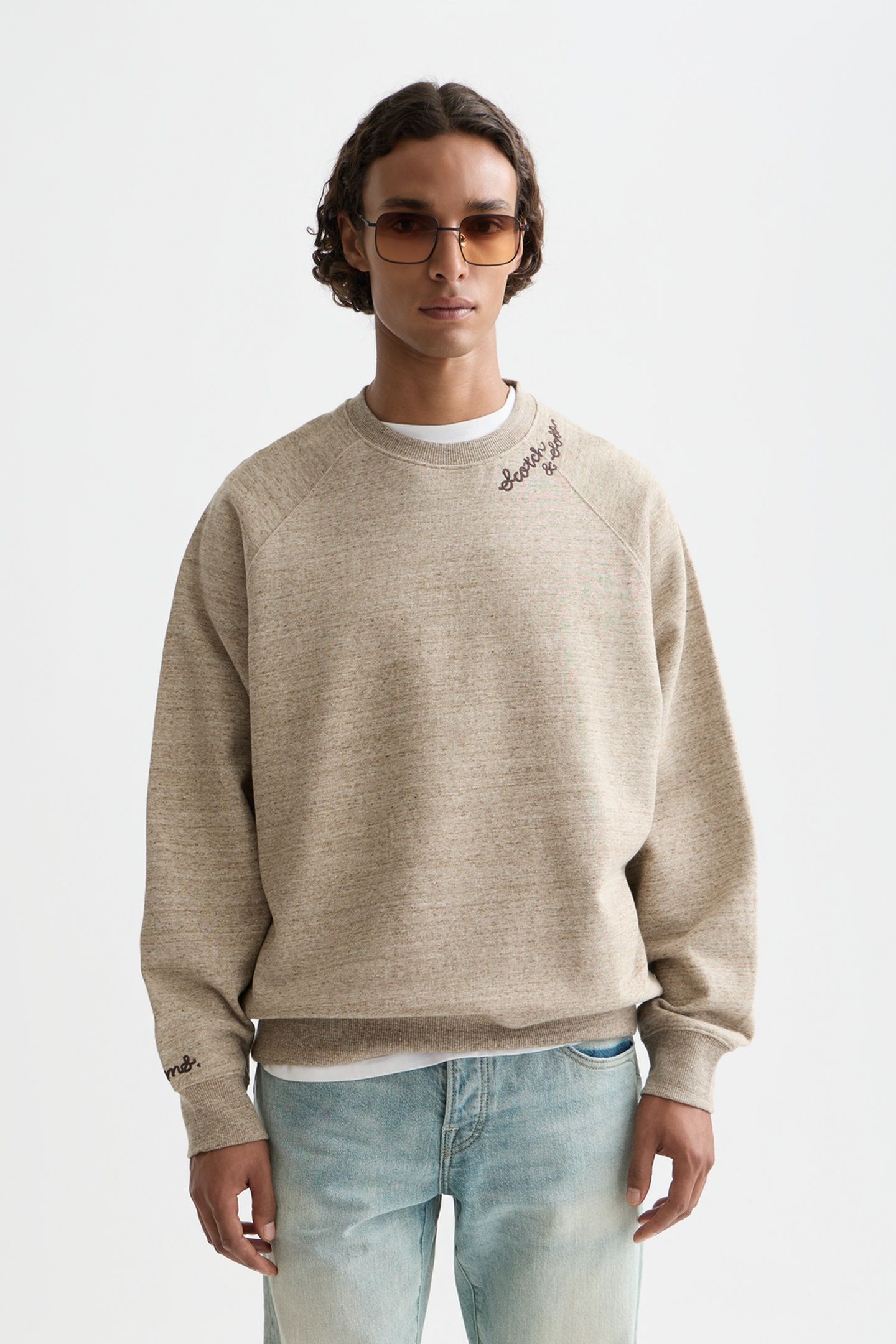SPACE YARN EMBROIDERED LOOSE-FIT SWEATSHIRT MEDIUM BROWN 1