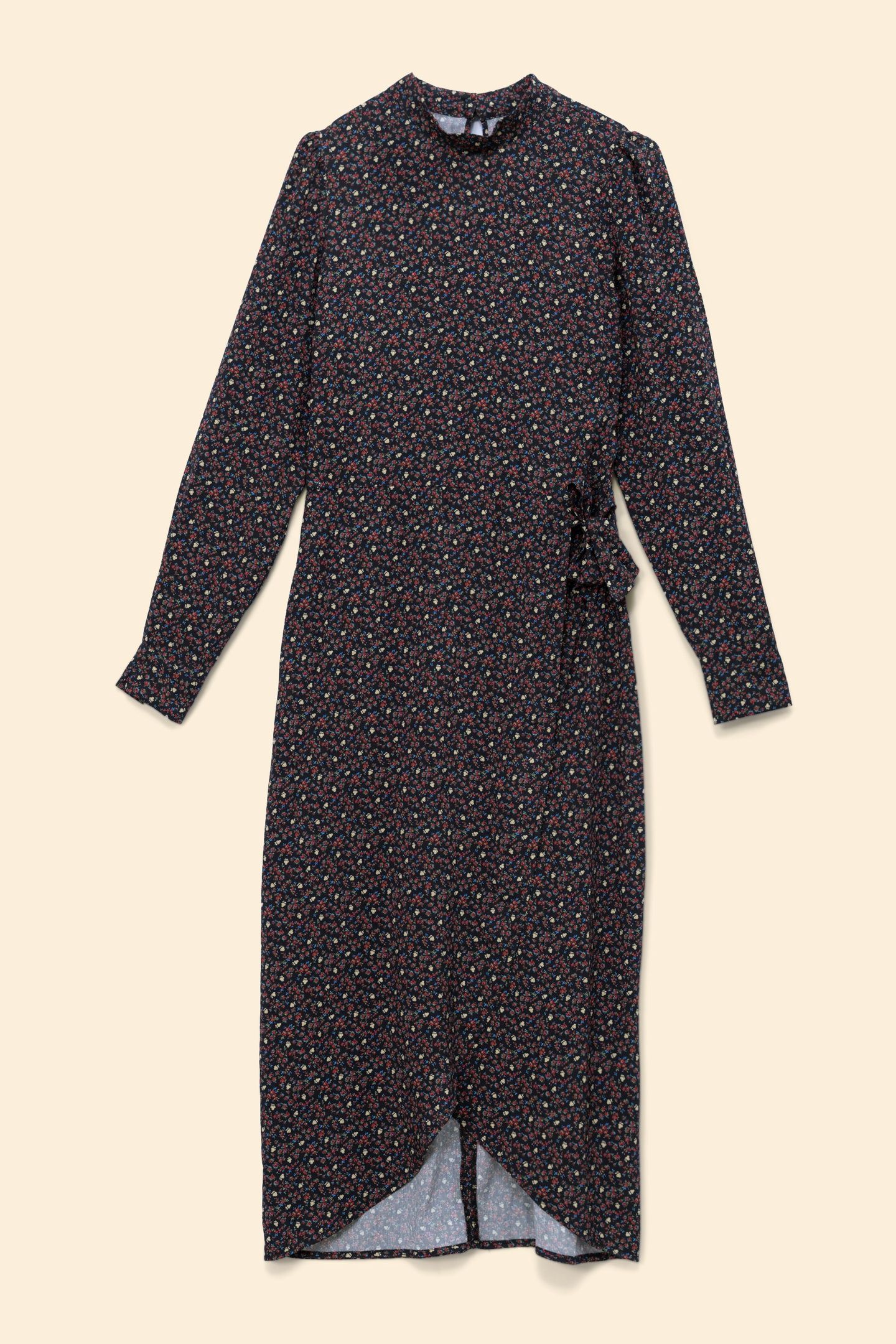 BLACK LONG DRESS WITH WINTER FLORAL PRINT 3