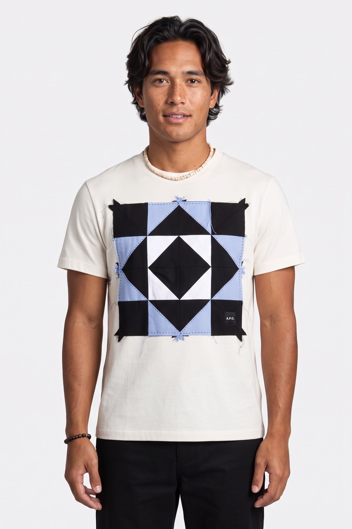 UNISEX T-SHIRT SHORT SLEEVE PATCHWORK WHITE 3