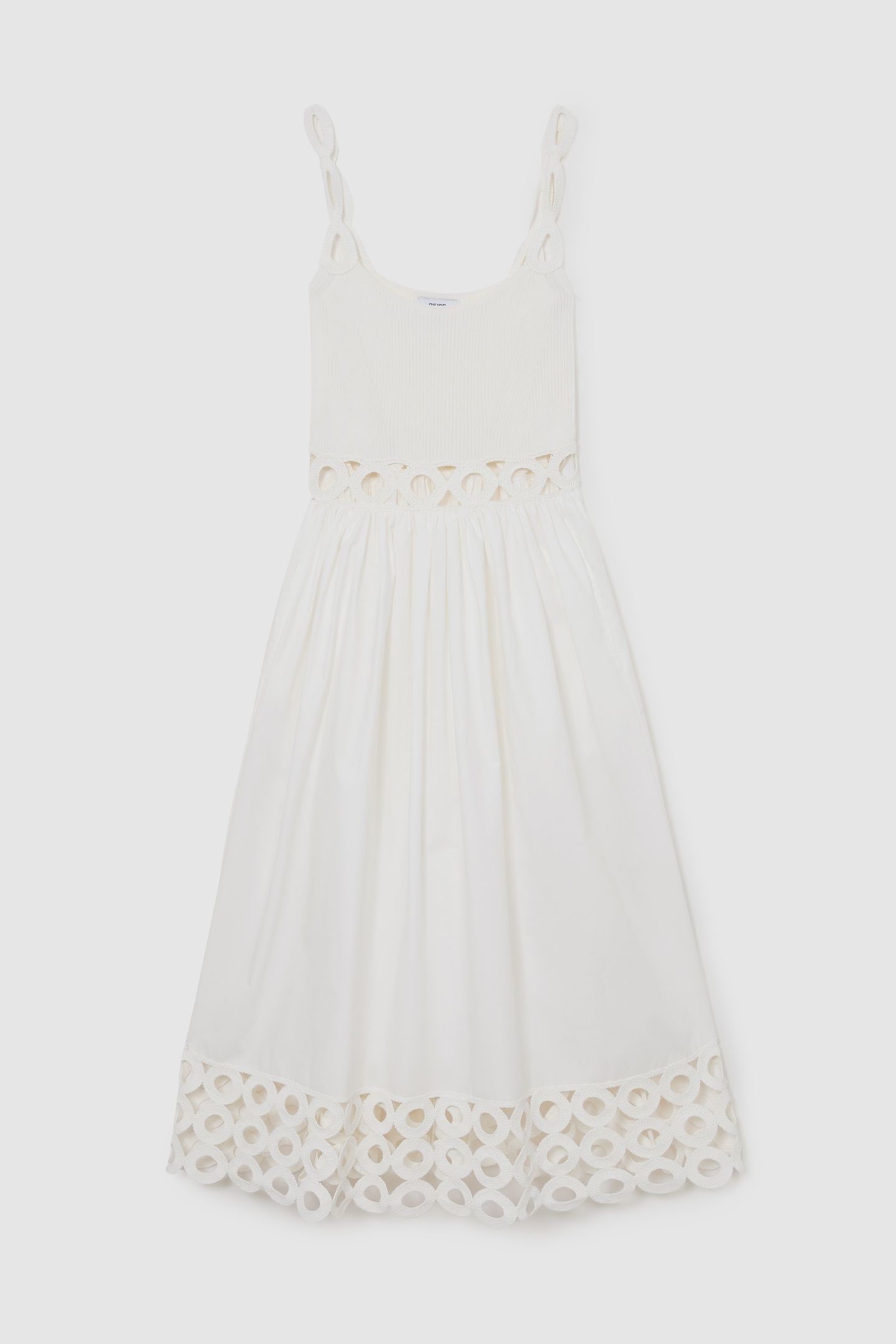 KNIT WOVEN MIDI DRESS IVORY 3
