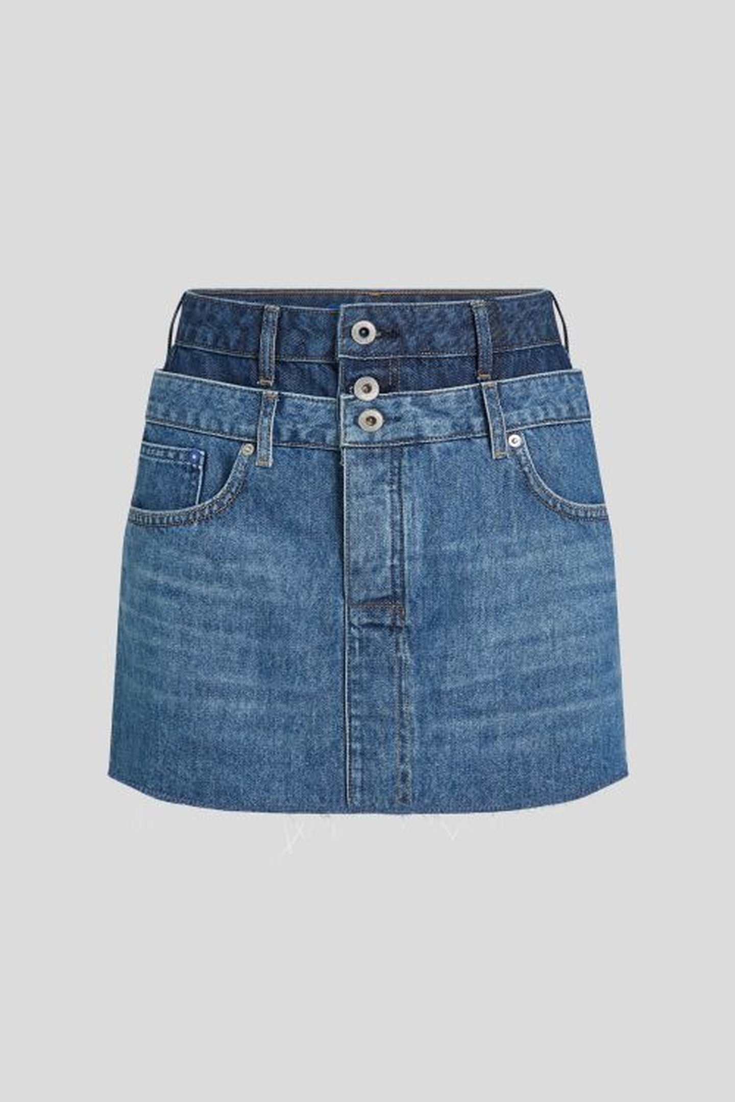 KLJ DENIM DOUBLE MINI SKIRT MID BLUE BLOCKED 4