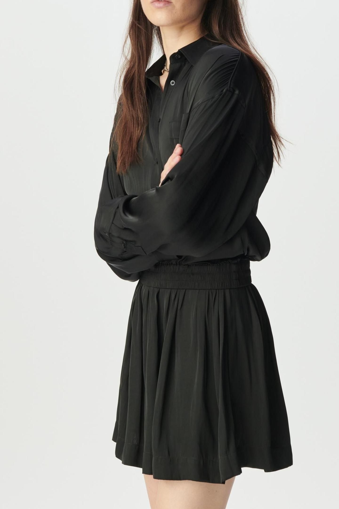 BLACK SATIN TROMPE-L'OEIL SHIRT DRESS 3