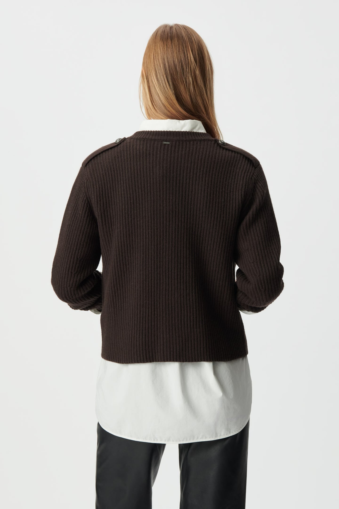 BROWN PURE WOOL RIBBED SHORT CARDIGAN 2