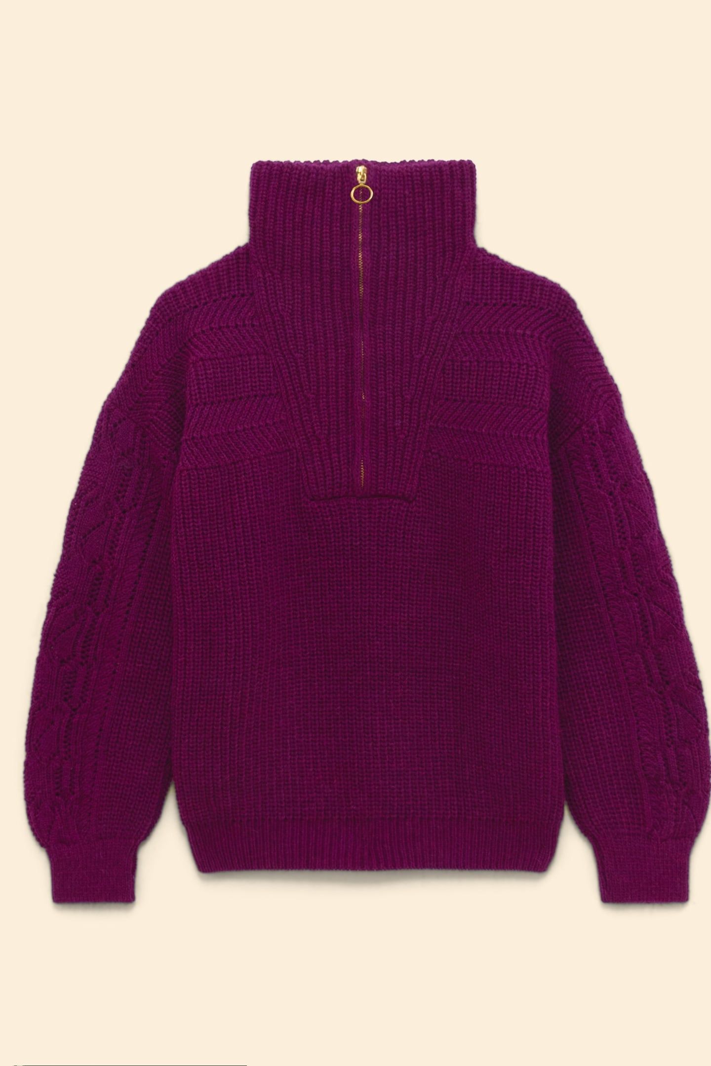 PINK DECORATIVE KNIT ZIP-NECK SWEATER 3