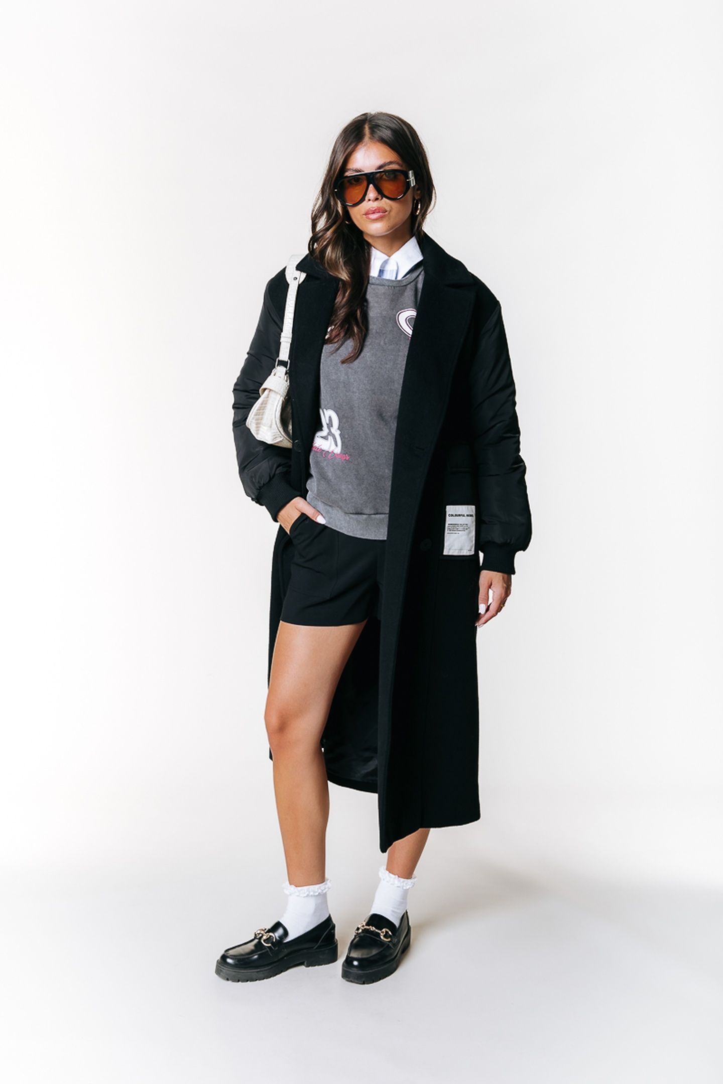 ADA CONTRAST WOOL LONG COAT BLACK 1