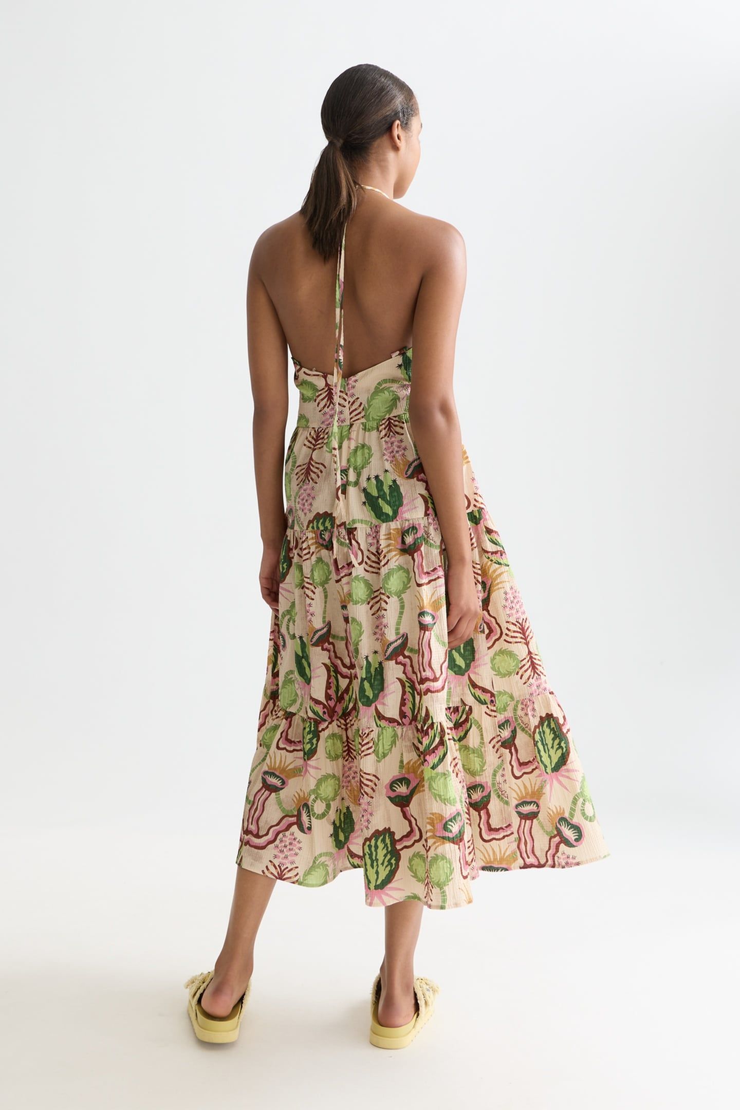 COTTON SEERSUCKER KEYHOLE HALTER MIDI DRESS DESERT FLORAL CA 2