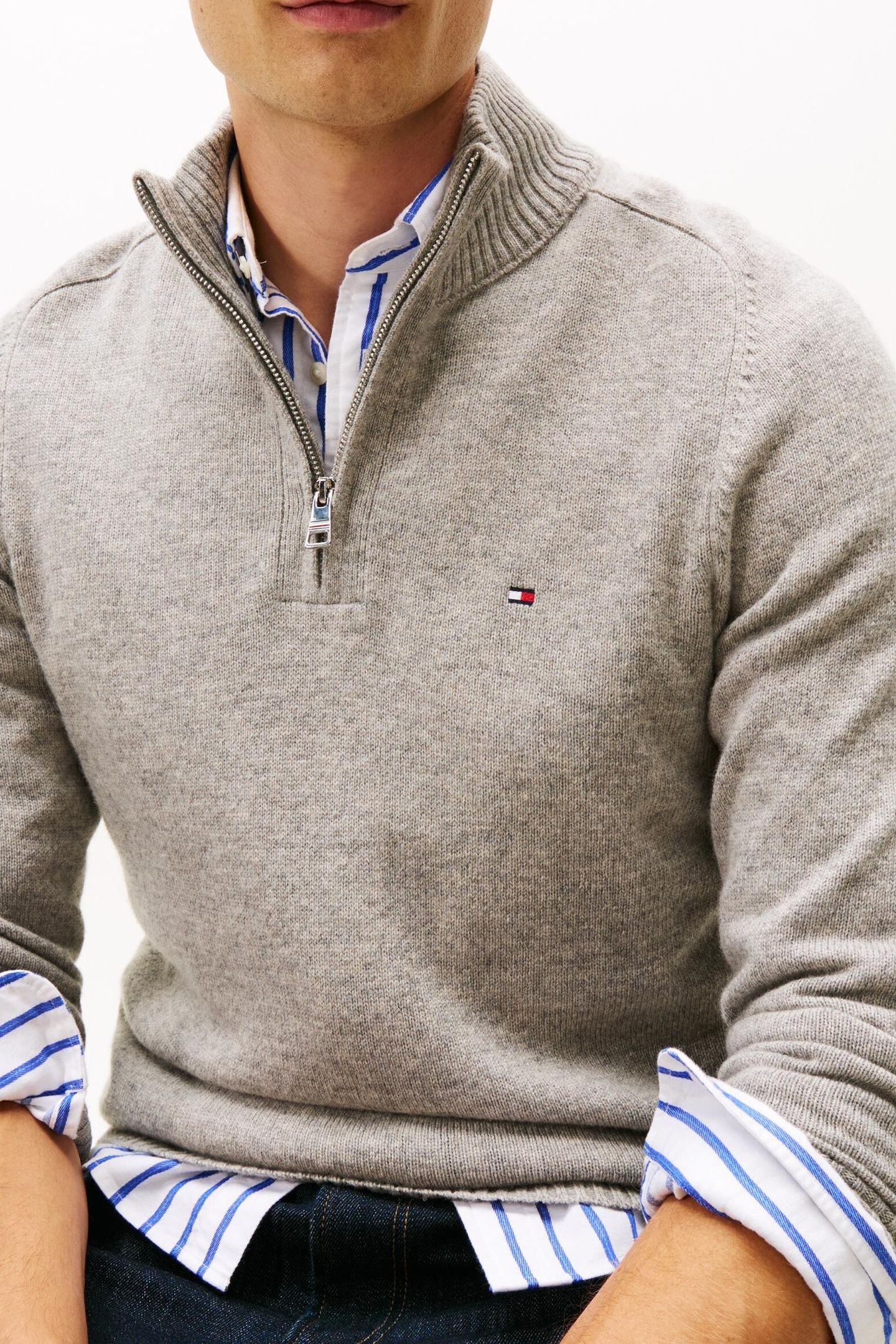 LAMBSWOOL ZIP MOCK LIGHT GREY HEATHER 8