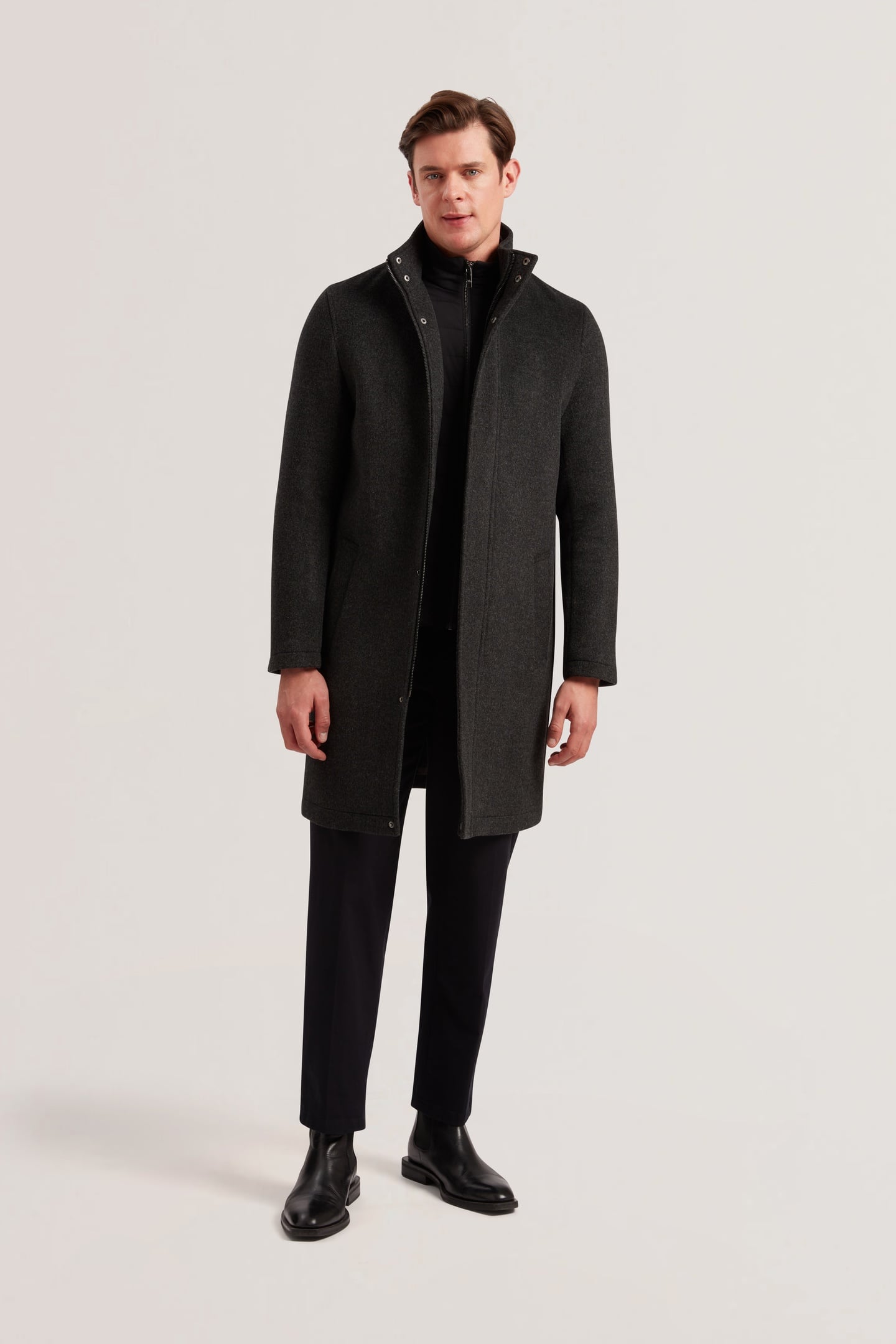 EDERSON WOOL BLEND FUNNEL NECK COAT GREY 1