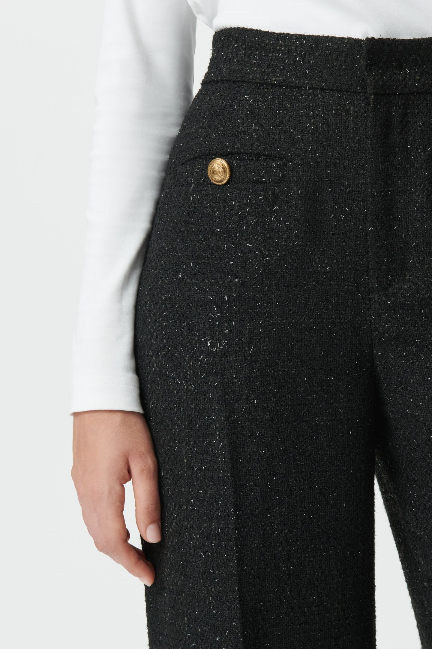 BLACK GLITTER TWEED-STYLE WIDE-LEG TROUSERS 5