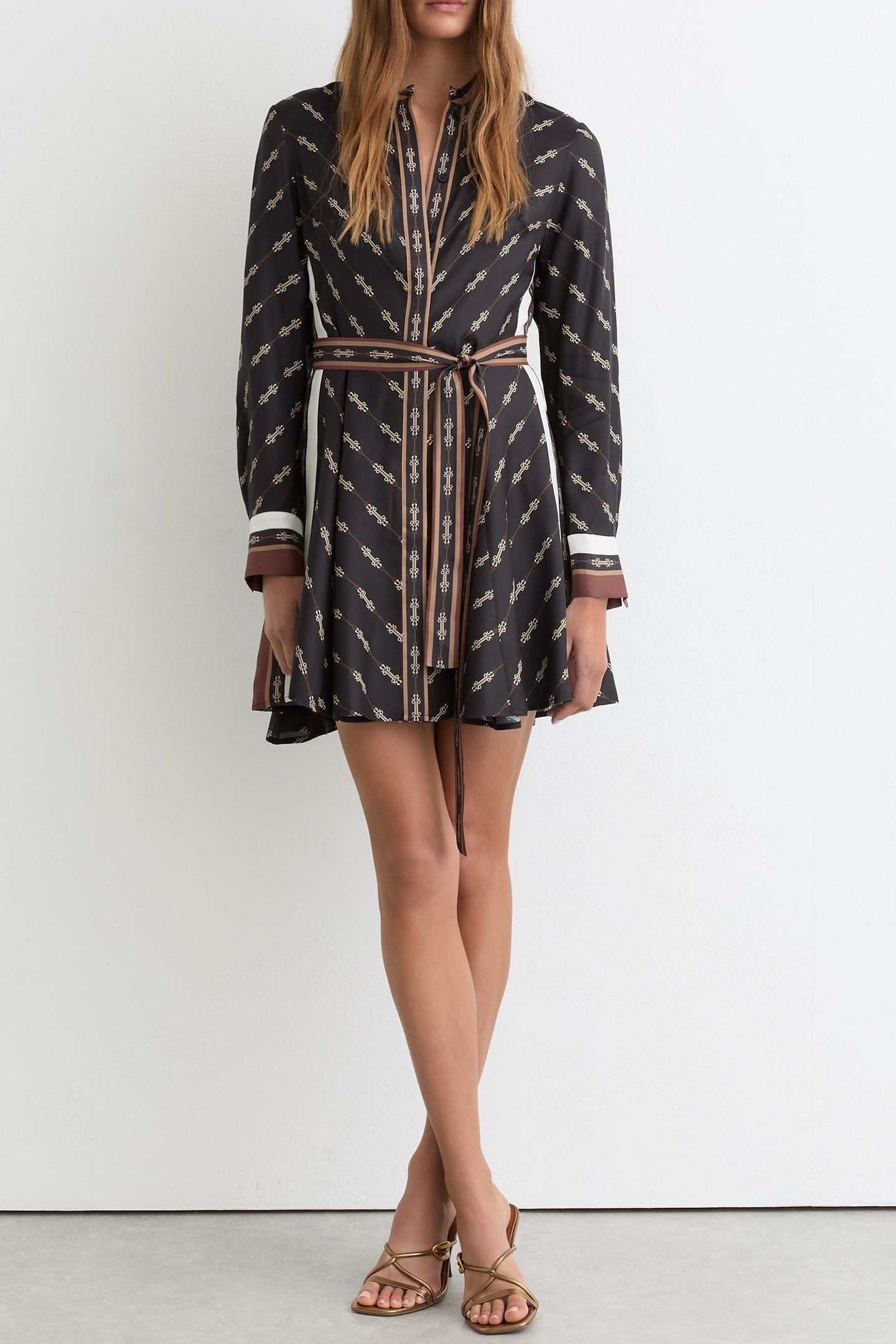 LINEAR PRINTED FLIPPY DRESS BLACK 1