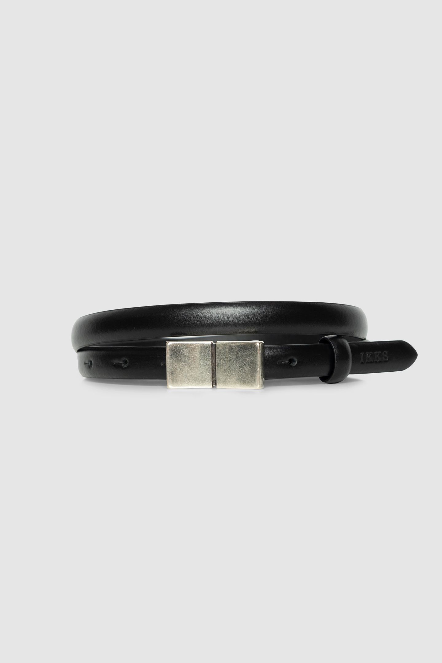 BLACK LEATHER SLIM BELT WITH PRESS BUCKLE 1