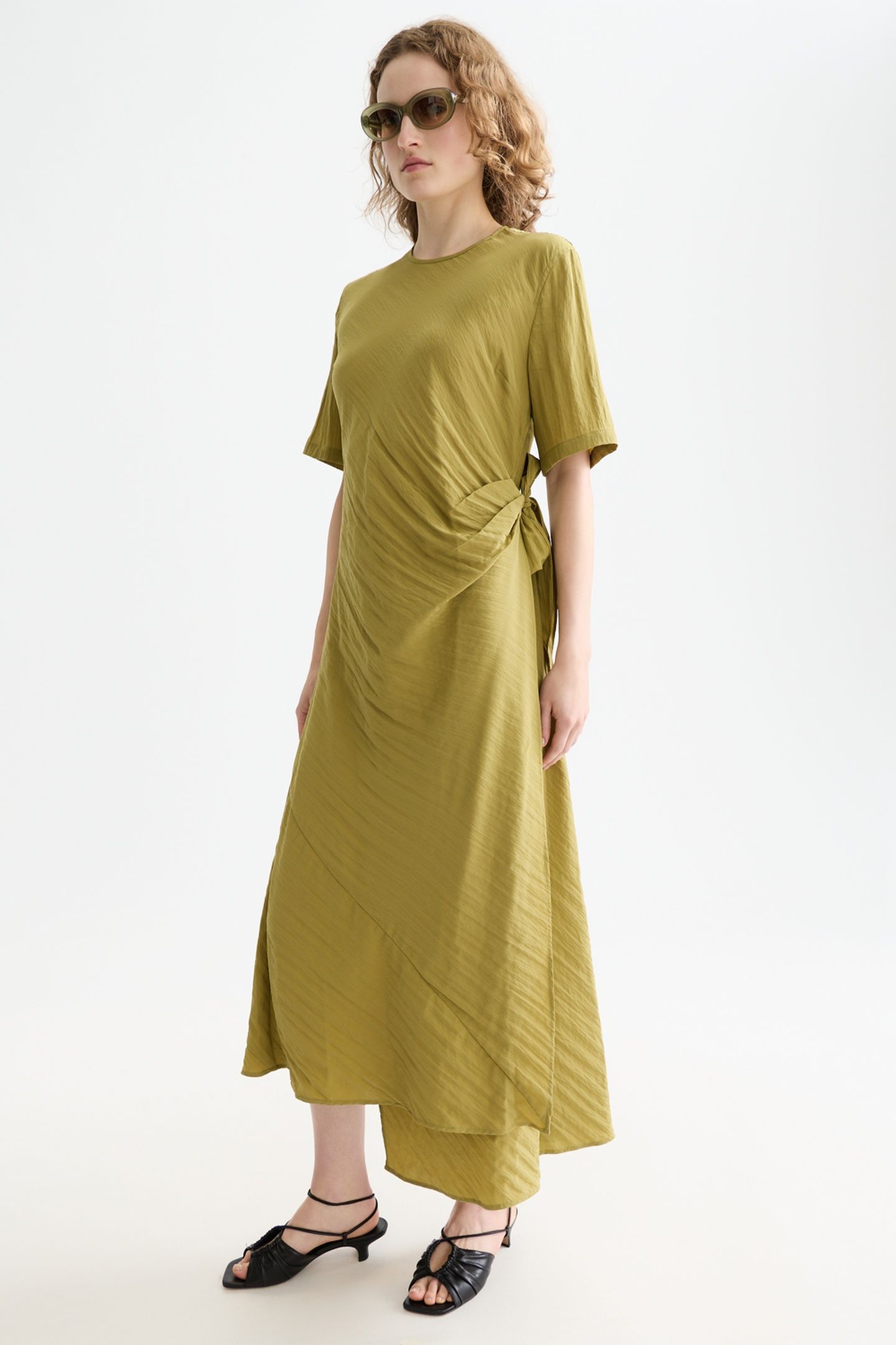 TIE WRAP MIDI DRESS GREEN MOSS 5