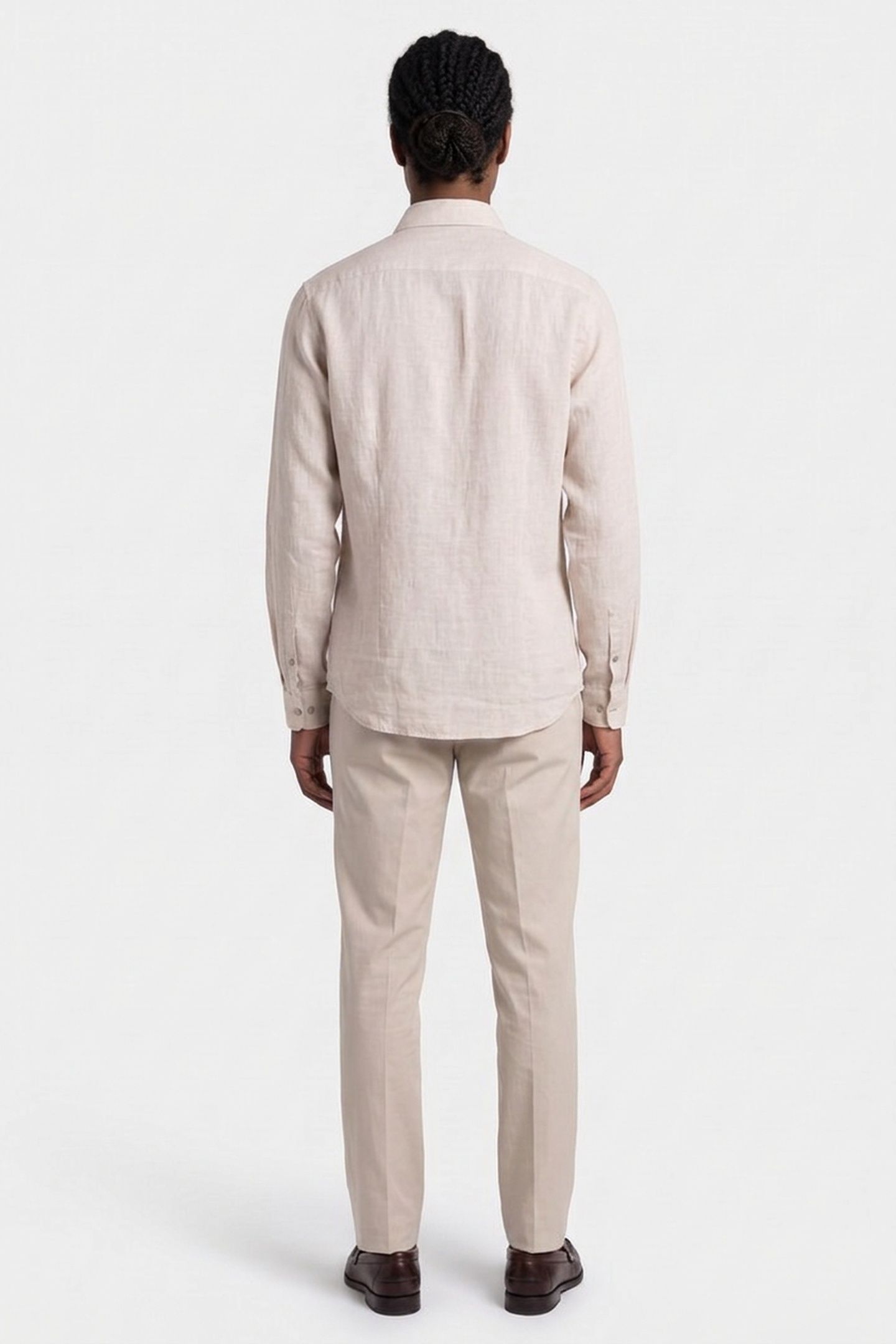 LINEN SOLID SLIM SHIRT STONY BEIGE 2