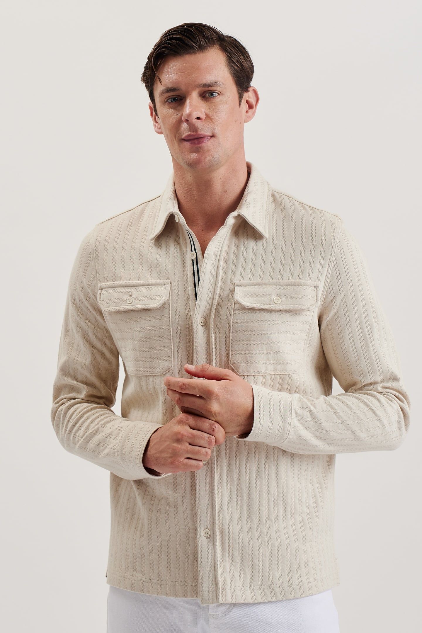 BELZA LS REGULAR FIT TEXTURED SHIRT BEIGE 1