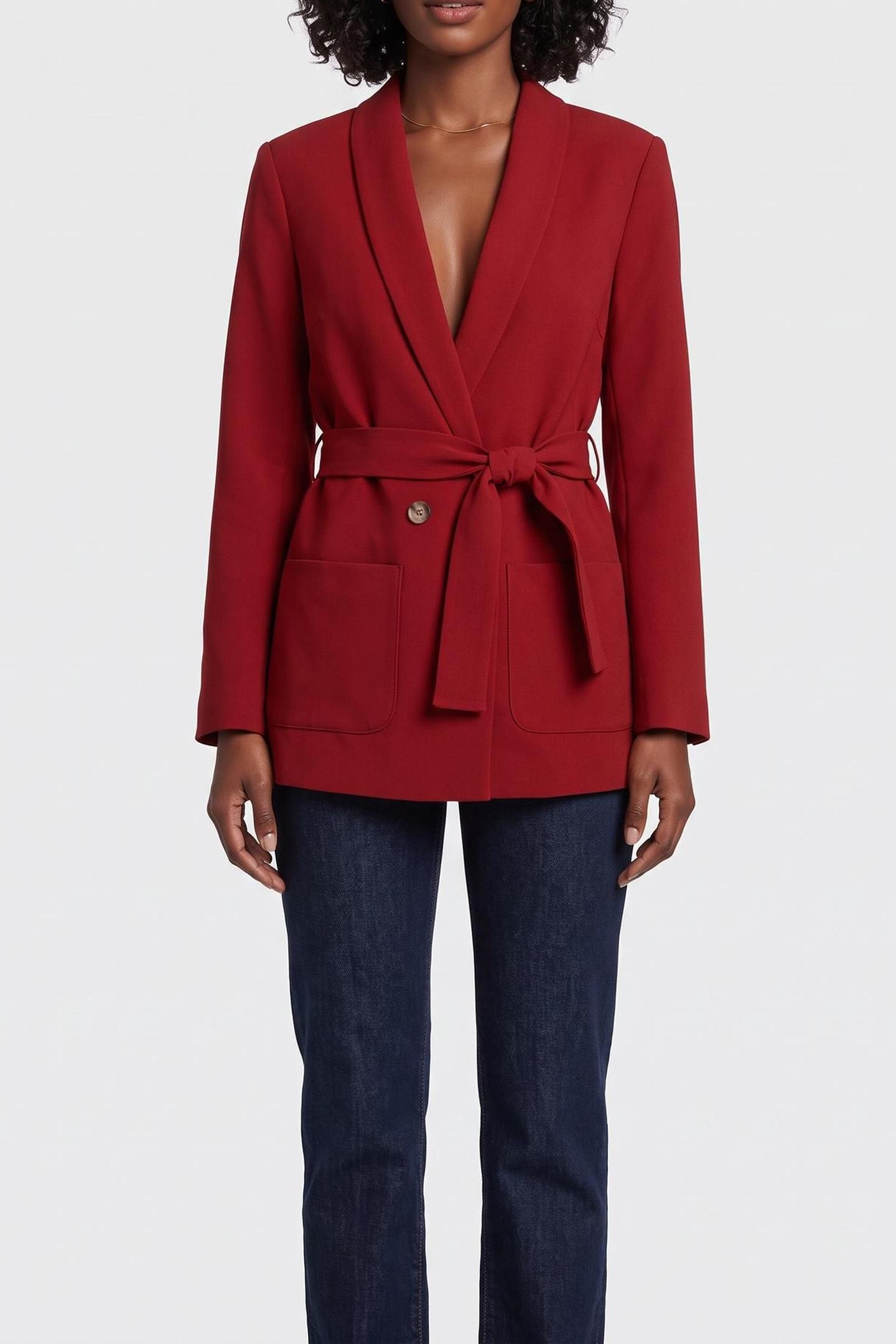 VARA _ LONG BELTED TERRACOTTA JACKET IN RECYCLED POLYESTER 1