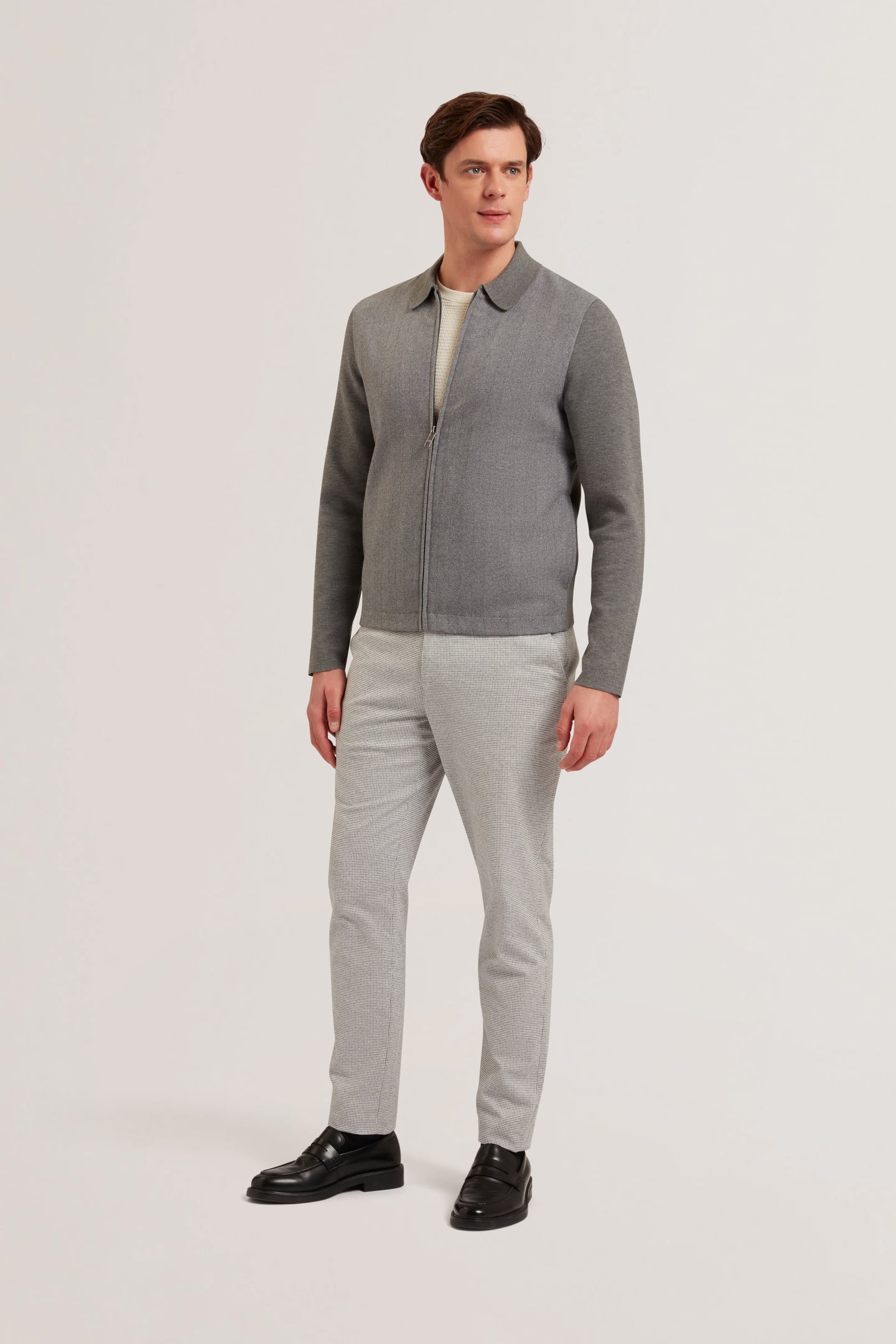 DEJO HERRINGBONE FRONT ZIP THROUGH GREY 1