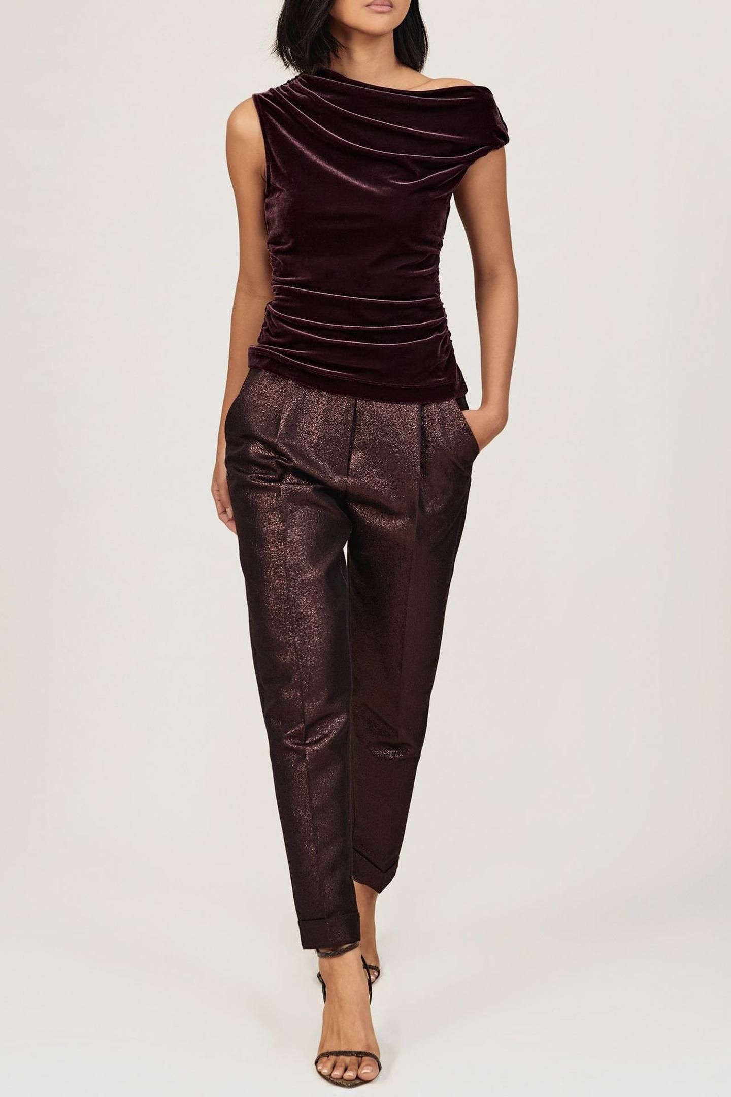OFF SHOULDER VELVET TOP PLUM PURPLE 1