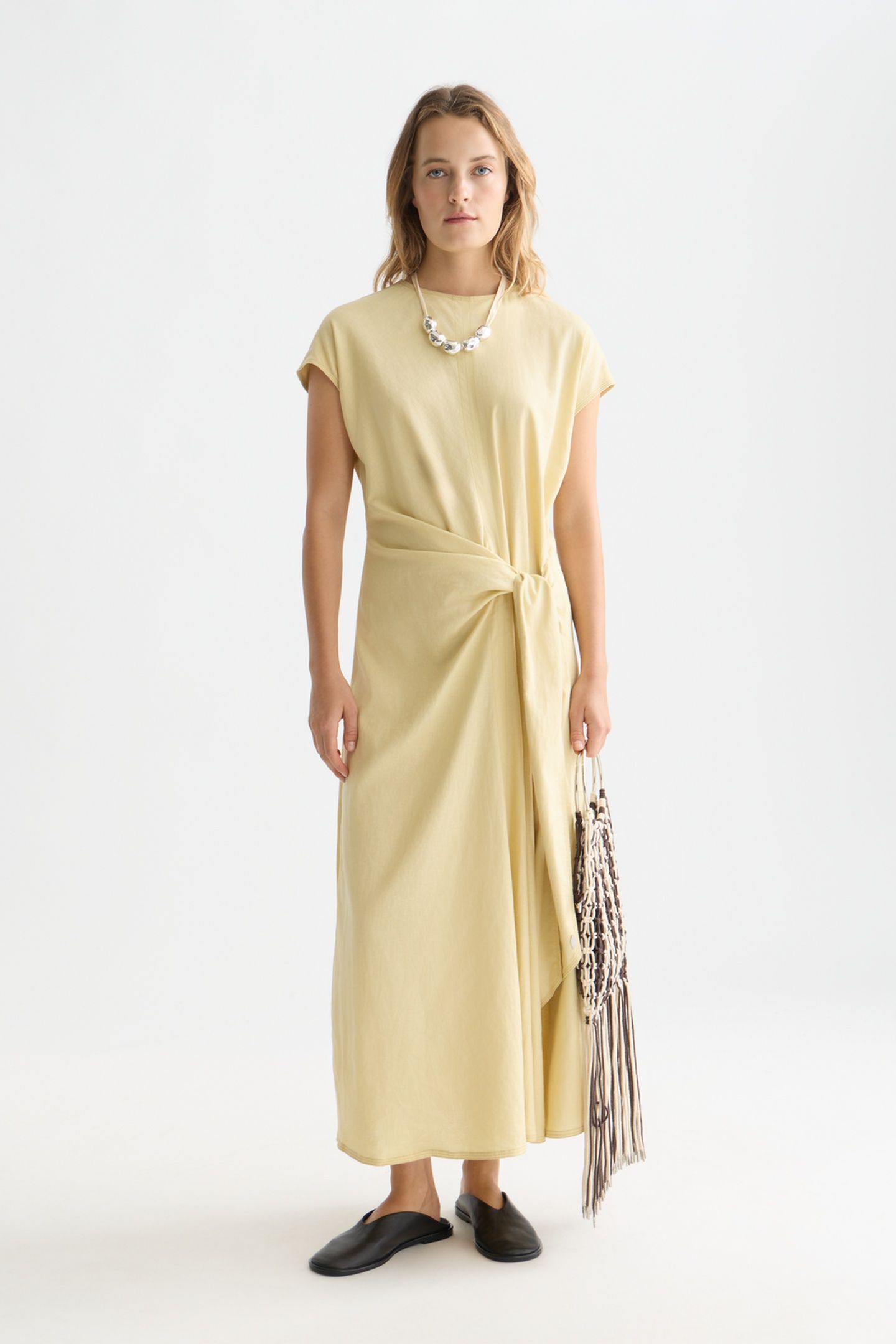 RELAXED LINEN BLEND ANKLE LENGTH TIE DRESS PARSNIP 1