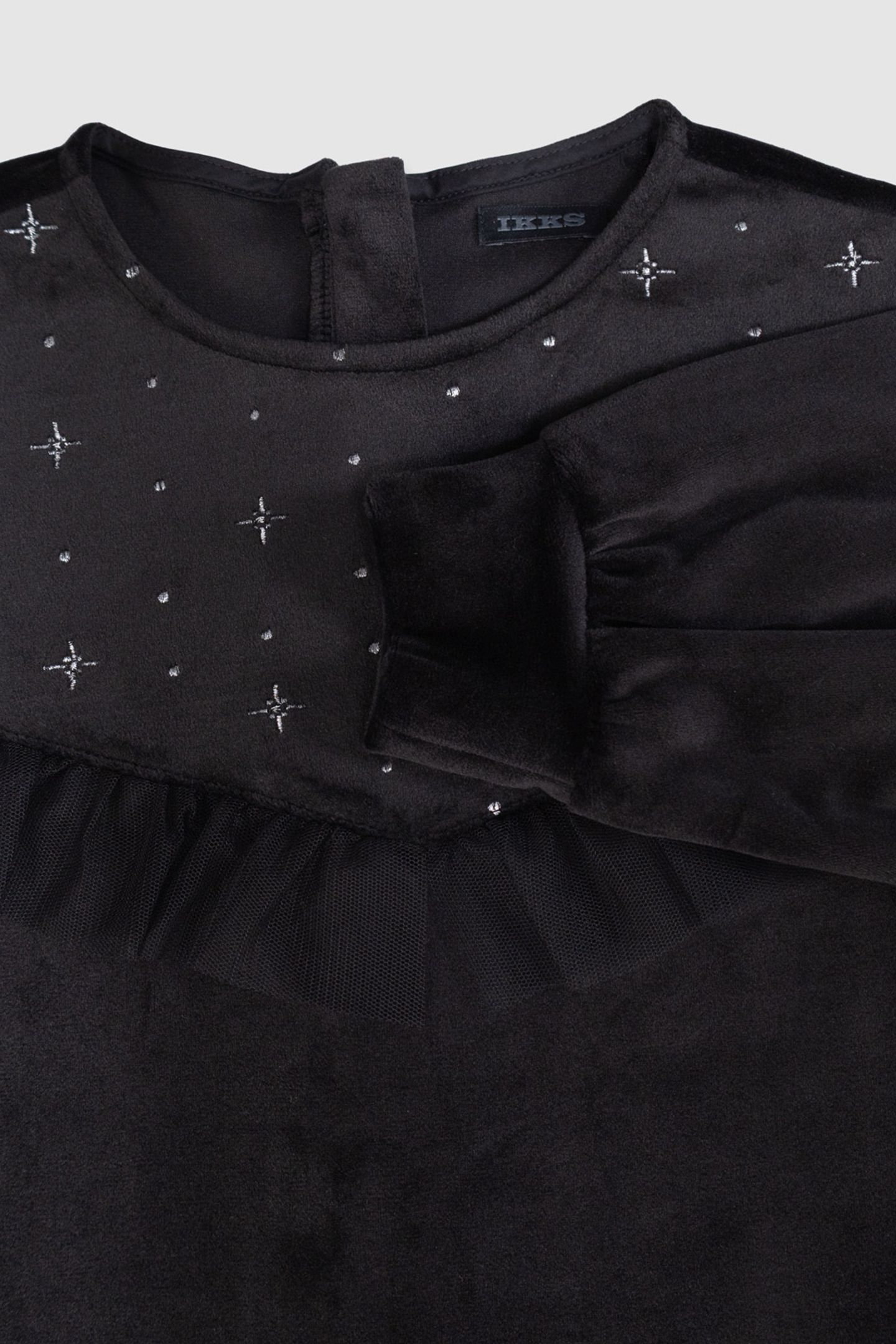 GIRLS’ BLACK EMBROIDERED VELVET DRESS WITH TULLE RUFFLES 5