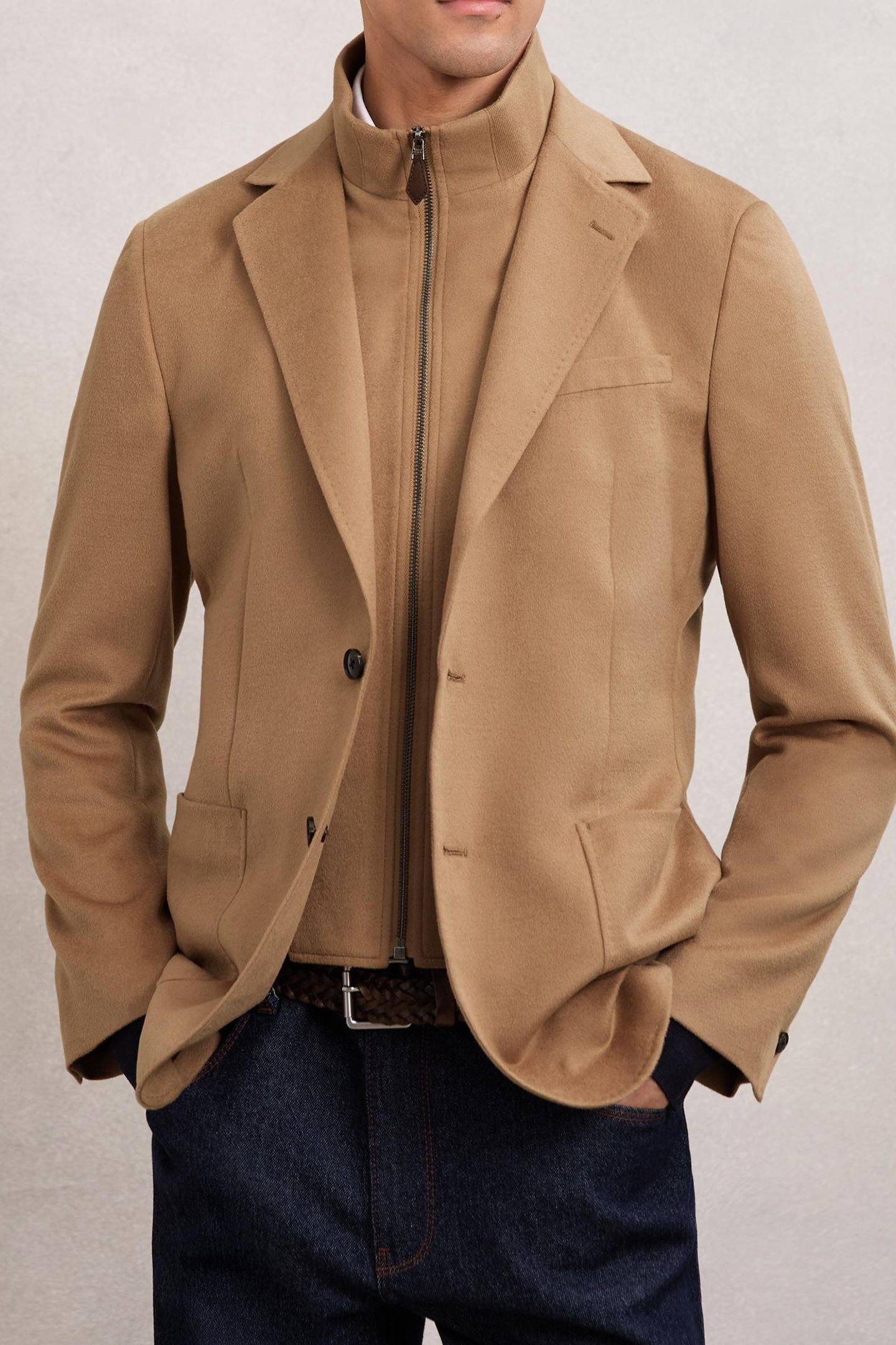 SB 2B NOTCH GILET INSERT WOOL BLAZER CAMEL BROWN 3