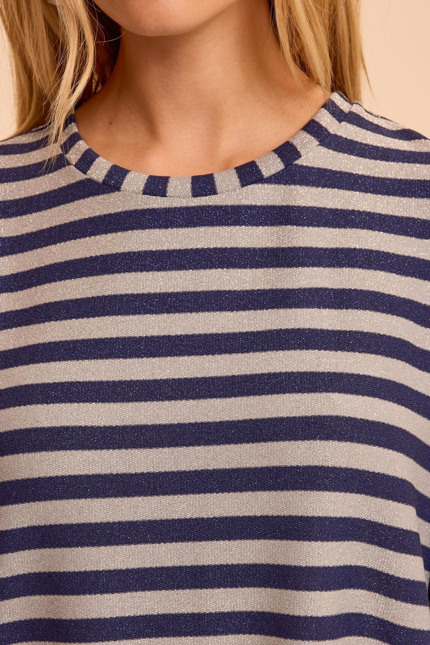 NAVY DRESS WITH GREY LUREX STRIPES 8