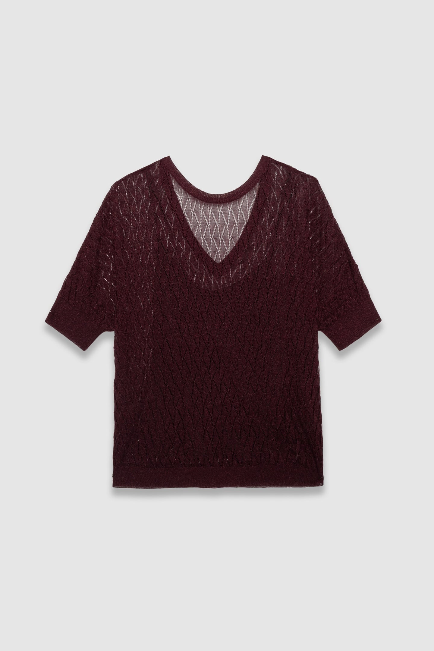 BURGUNDY FINE KNIT LUREX OPENWORK SWEATER 4