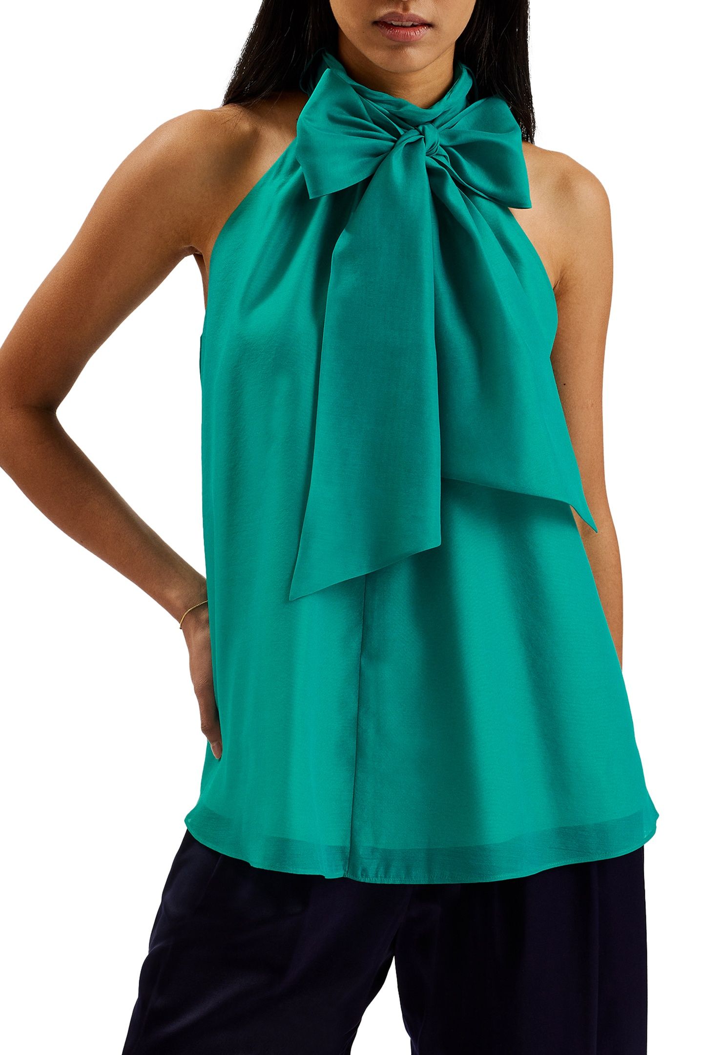 TEJEDA SHEER DRAPED TOP WITH NECK TIE GREEN 1