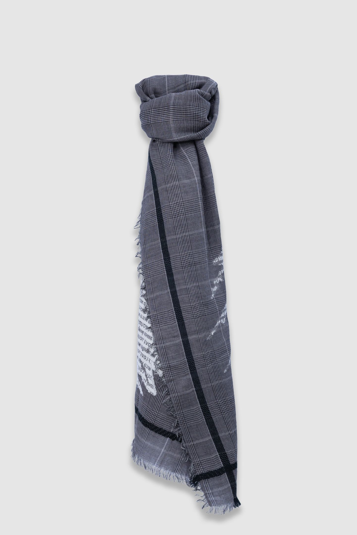 GREY PRINCE OF WALES SCARF WITH EMBROIDERY 1