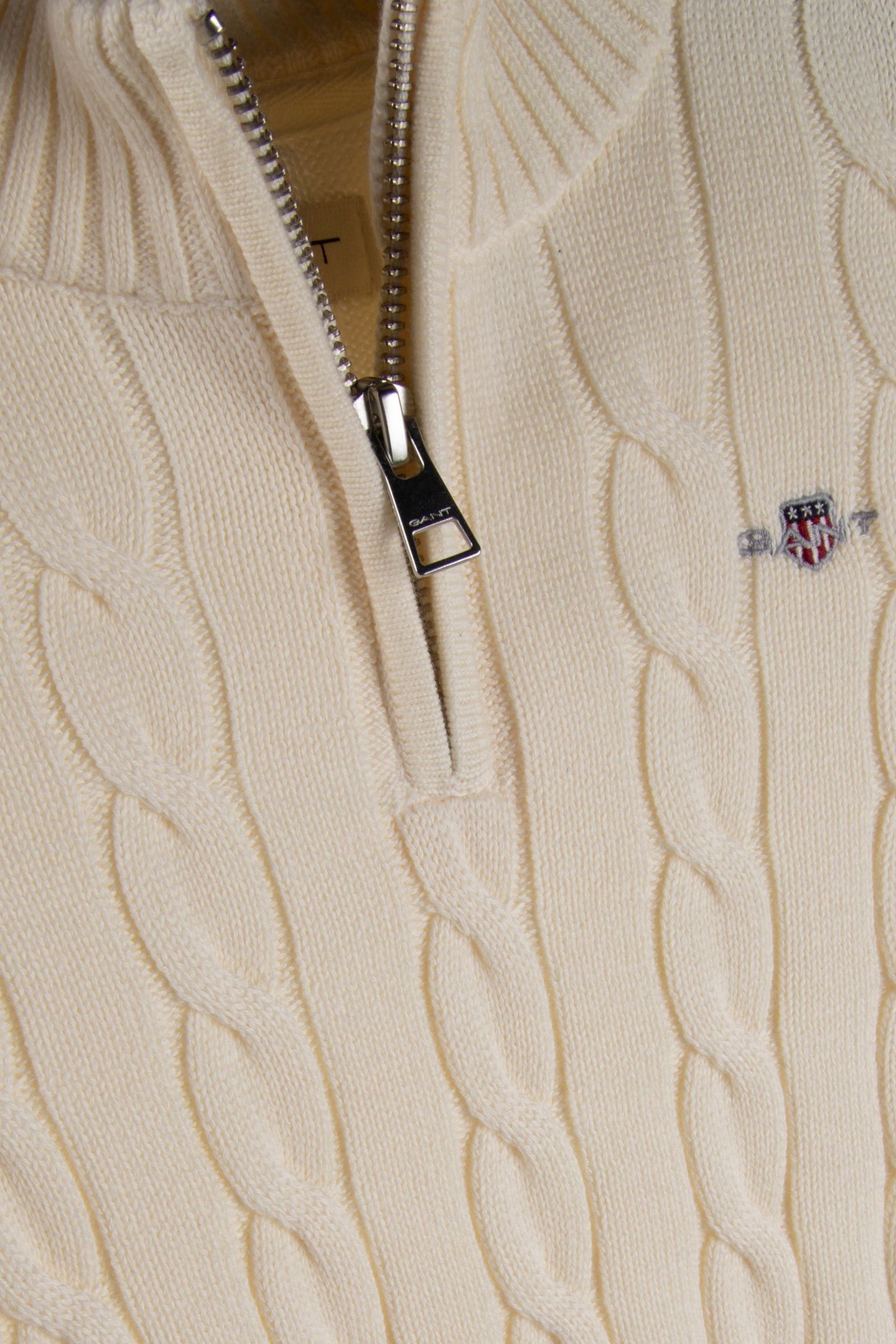 KIDS UNISEX COTTON CABLE HALF ZIP CREAM 4